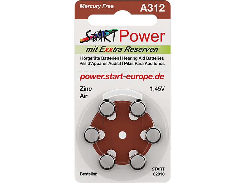 60 - PR41 für A312 Typ START Zink-Luft - Batterien Volt, Hörgeräte Hörgerätebatterie, 1.45 160mAh
