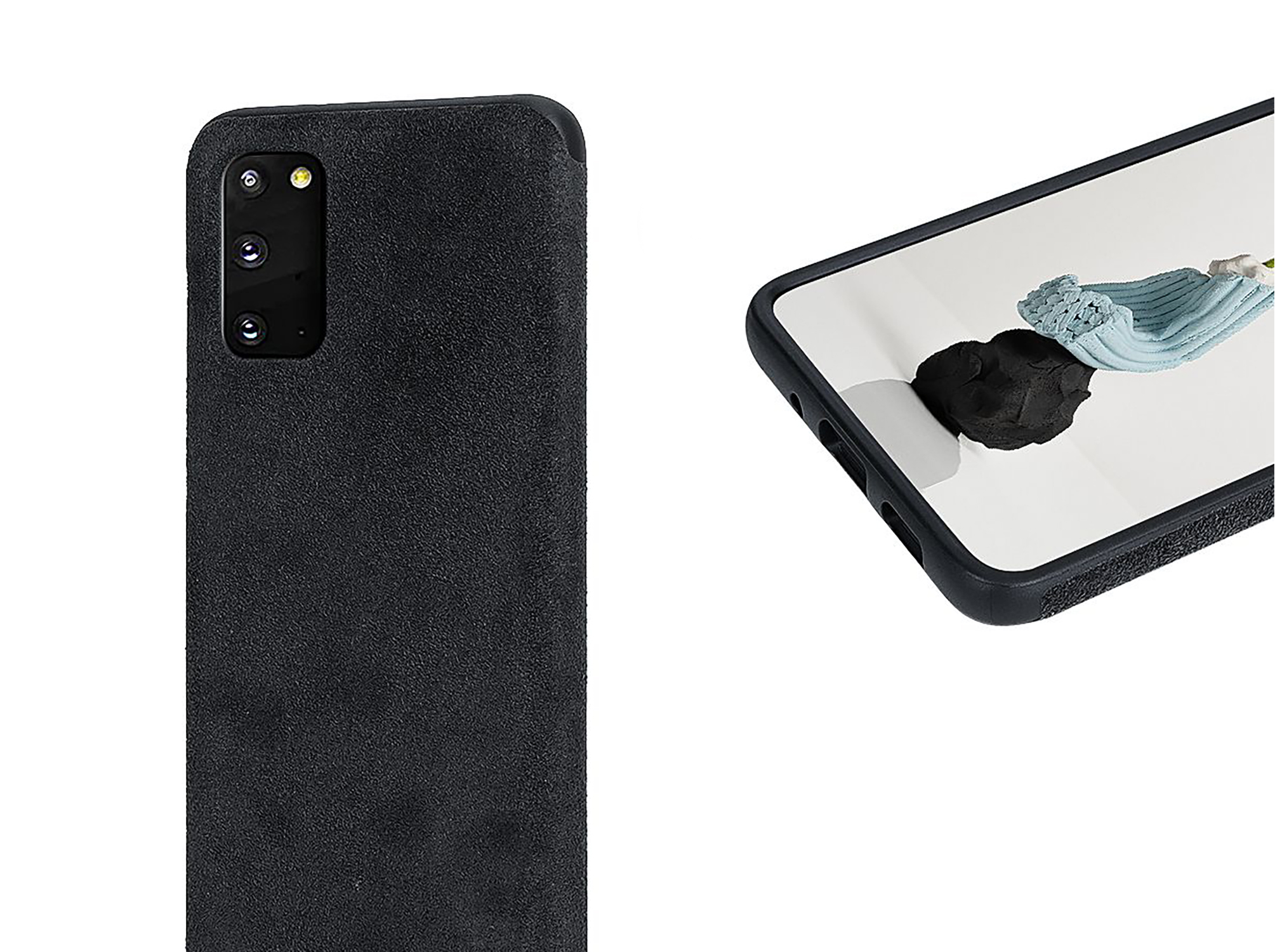Ein schwarzes Smartphone mit schwarzem Gehäuse. Der Bildschirm zeigt ein digitales Kunstdesign.