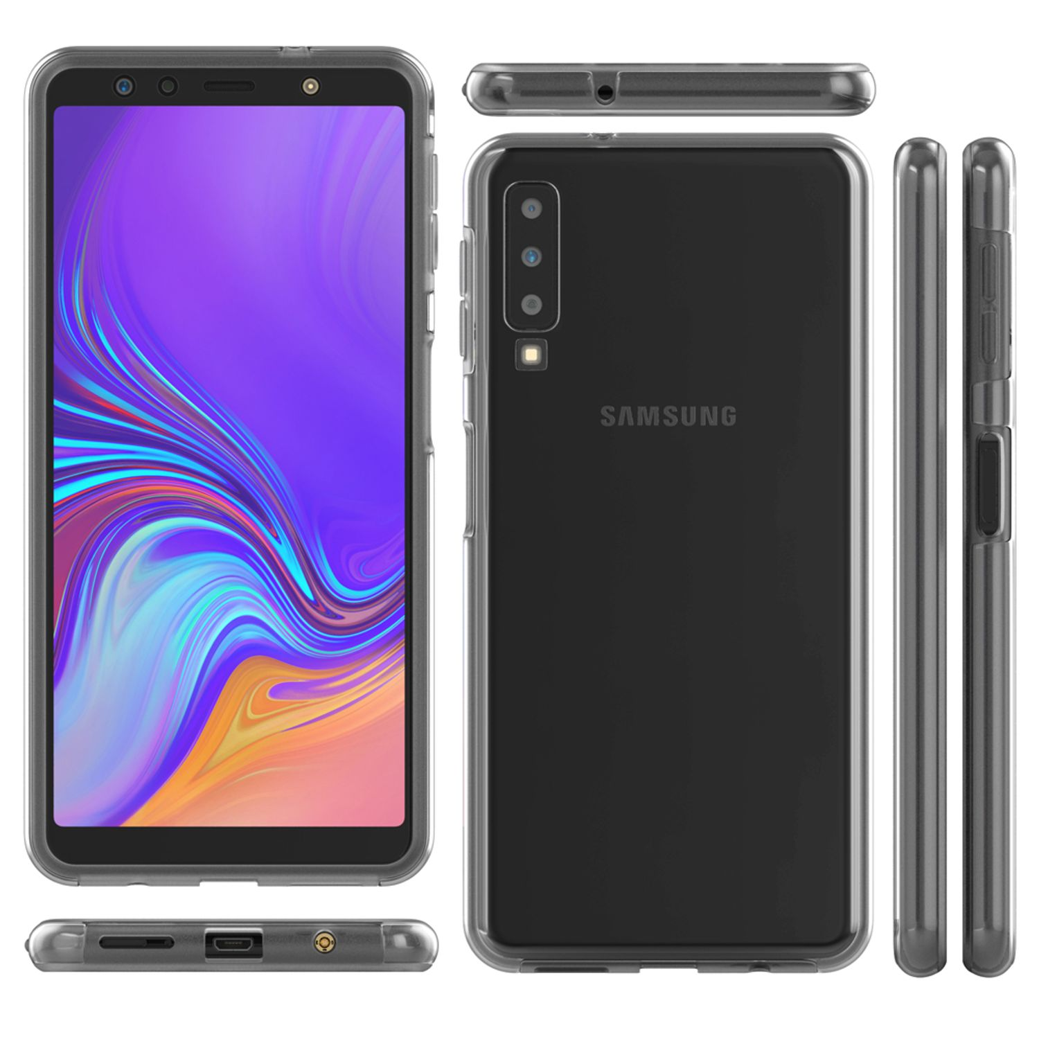 Grad 360 Hülle, Pink Klare Backcover, A7 (2018), Samsung, Galaxy NALIA