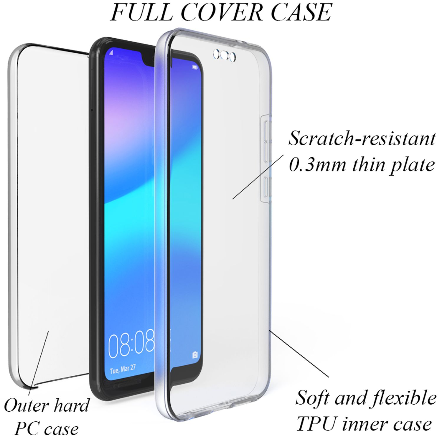 Huawei, P20, Hülle, Transparent Backcover, 360 Klare Grad NALIA