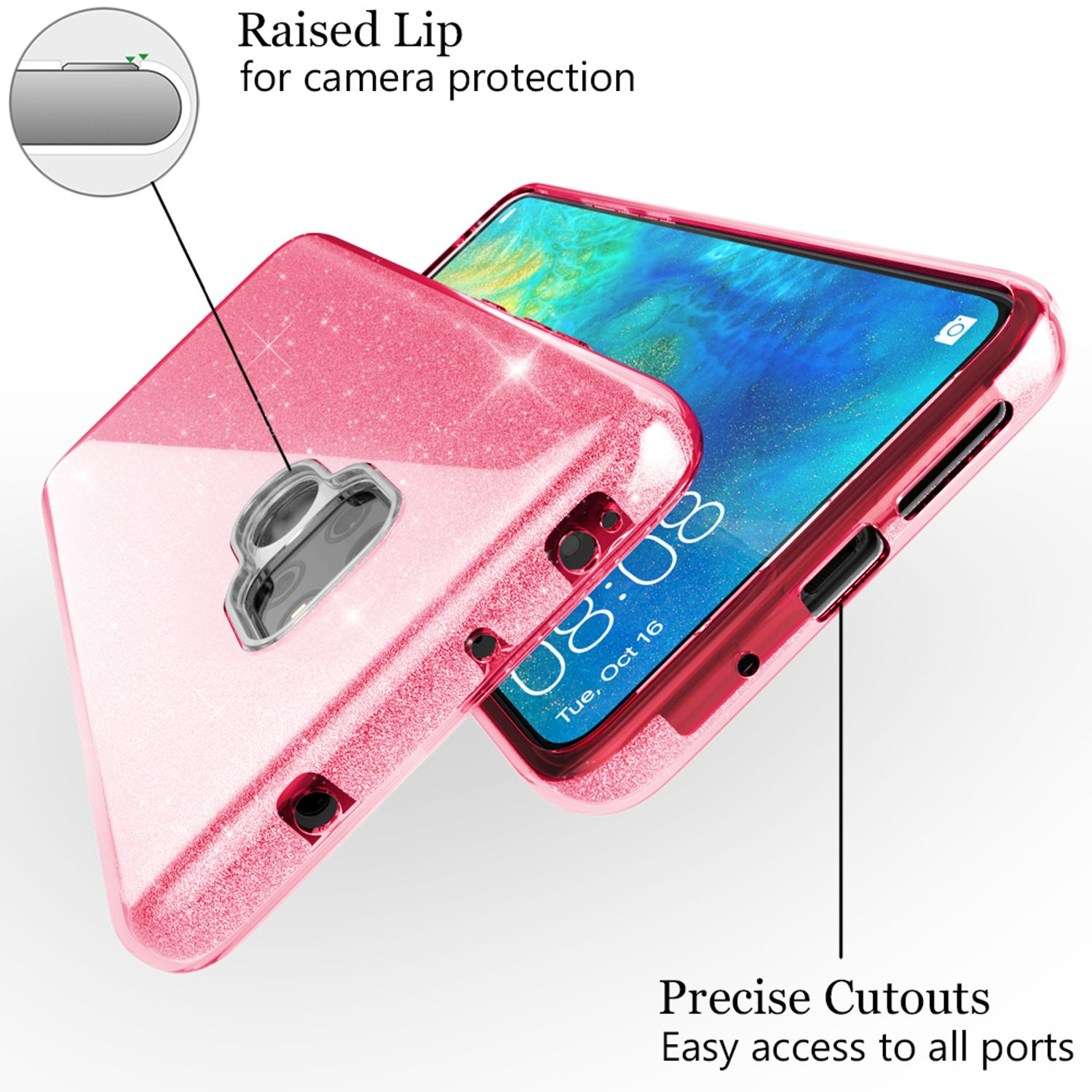 Glitzer NALIA Backcover, Huawei, Mate 20, Hülle, Pink