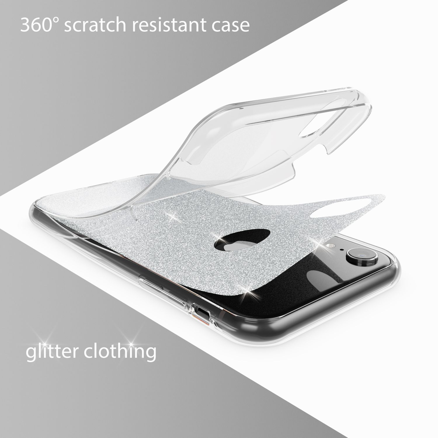 NALIA 360 Grad Glitzer Silikon Backcover, XR, Apple, Transparent iPhone Hülle