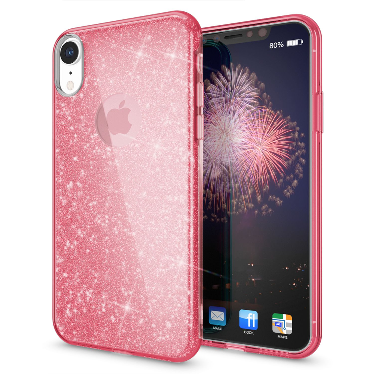 Hülle, NALIA XR, Pink Apple, iPhone Glitzer Backcover,