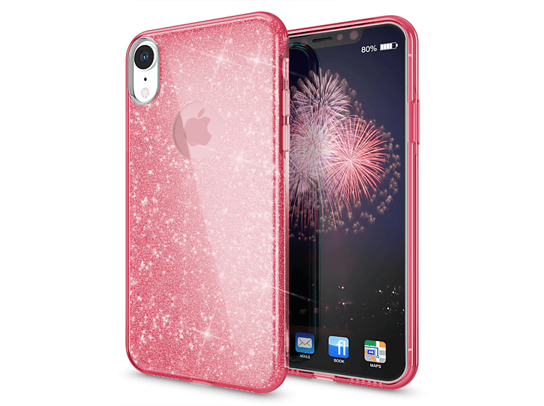 Hülle, NALIA XR, Pink Apple, iPhone Glitzer Backcover,