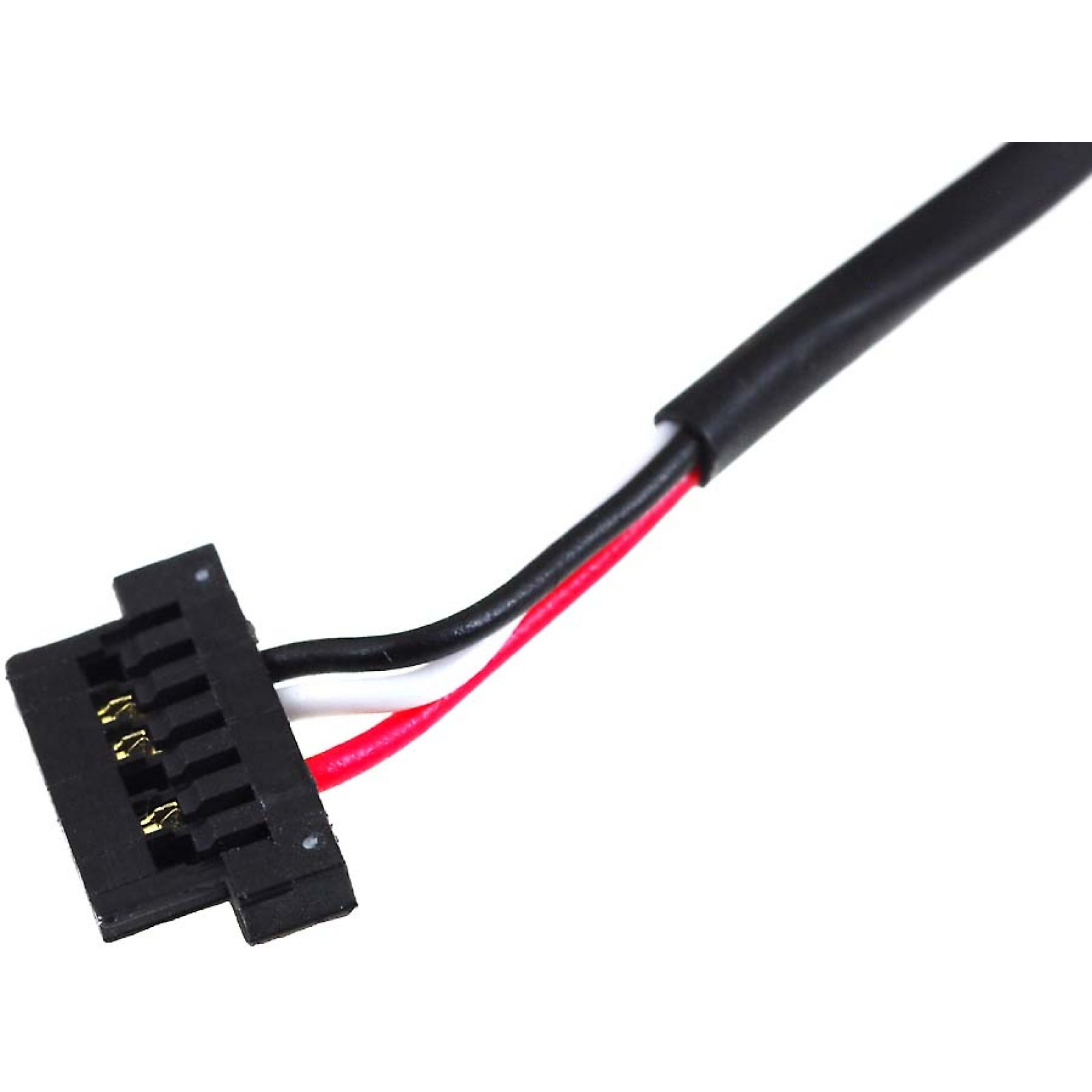 Se muestra un conector con cables negros y rojos.