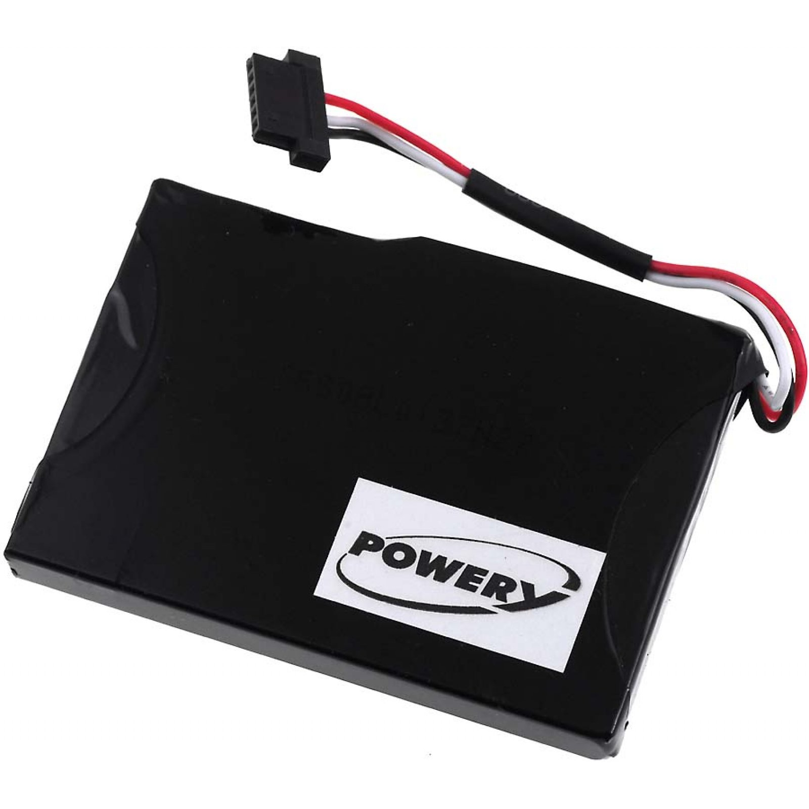 Una batería negra de portátil con un conector en la parte superior.