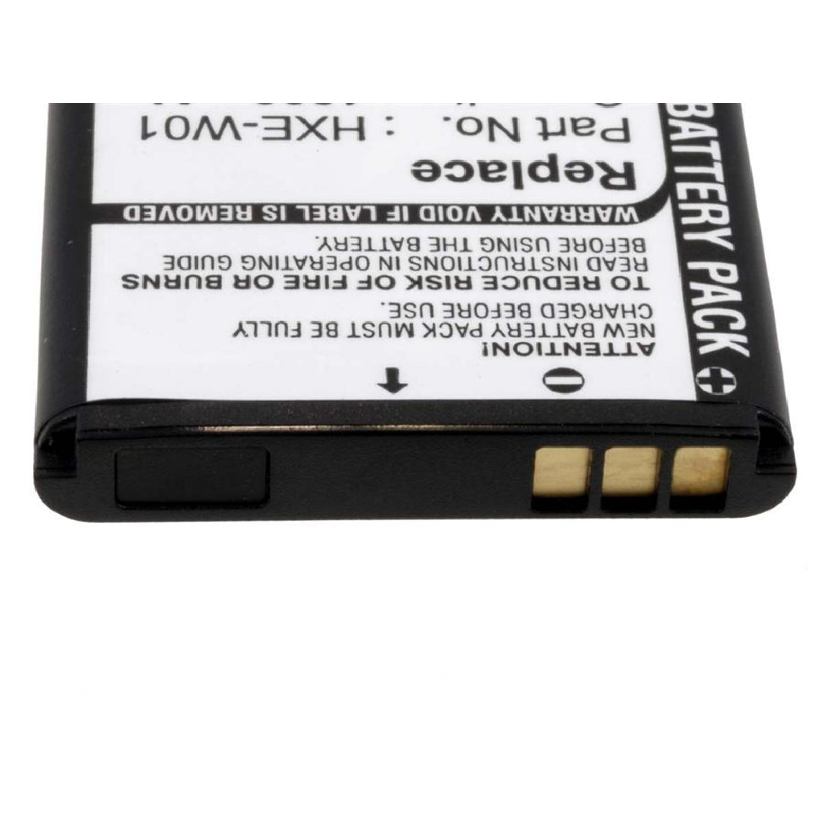 Una etiqueta blanca en una batería, con texto que incluye 'BATTERY PACK' e información de advertencia.