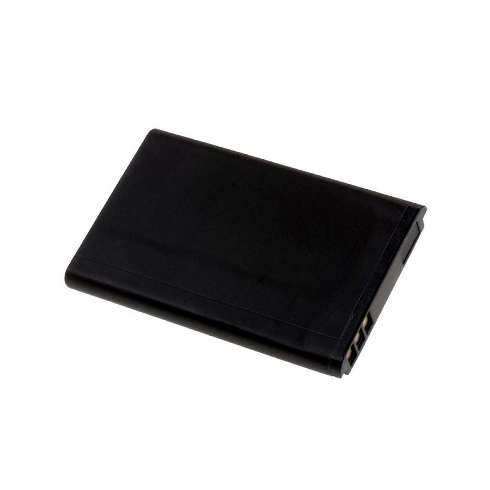Batería rectangular negra. Está sobre un fondo blanco.