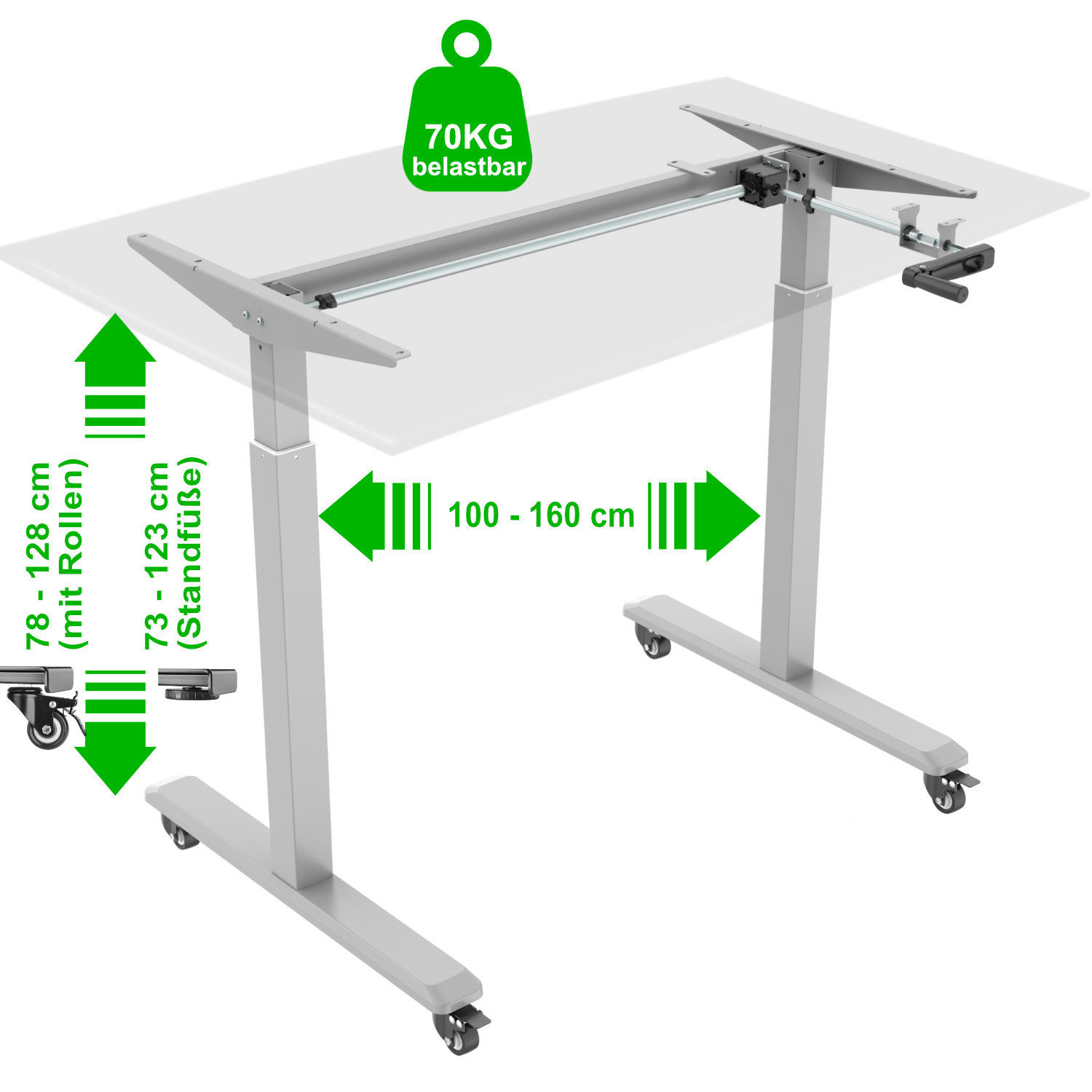 Höhenverstellbare Schreibtisch-Füße Tischgestell HOKO Handkurbel mit