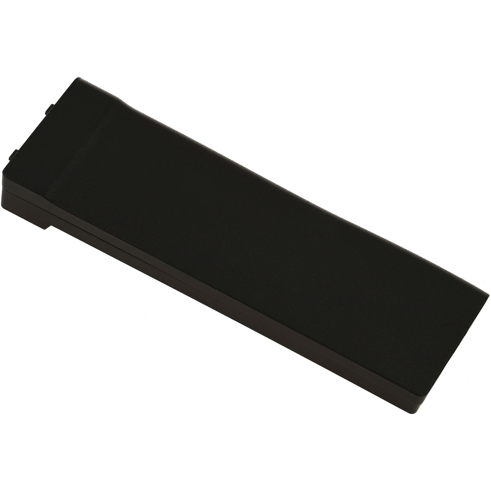 Un dispositivo rectangular negro, probablemente una batería, con un conector en su lado izquierdo.