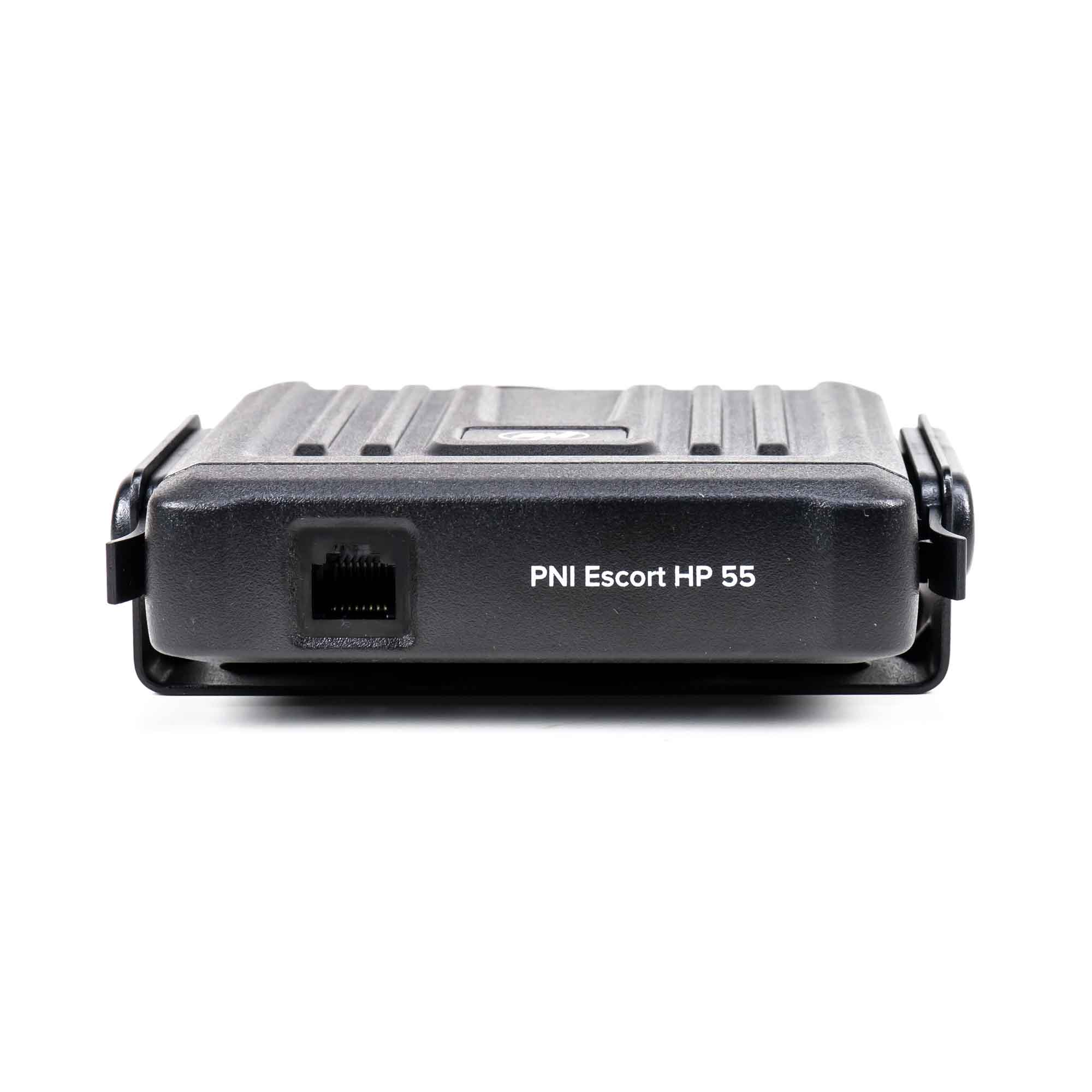Schwarzes rechteckiges Gerät mit Netzwerkanschluss und der Aufschrift 'PNI Escort HP 55'.