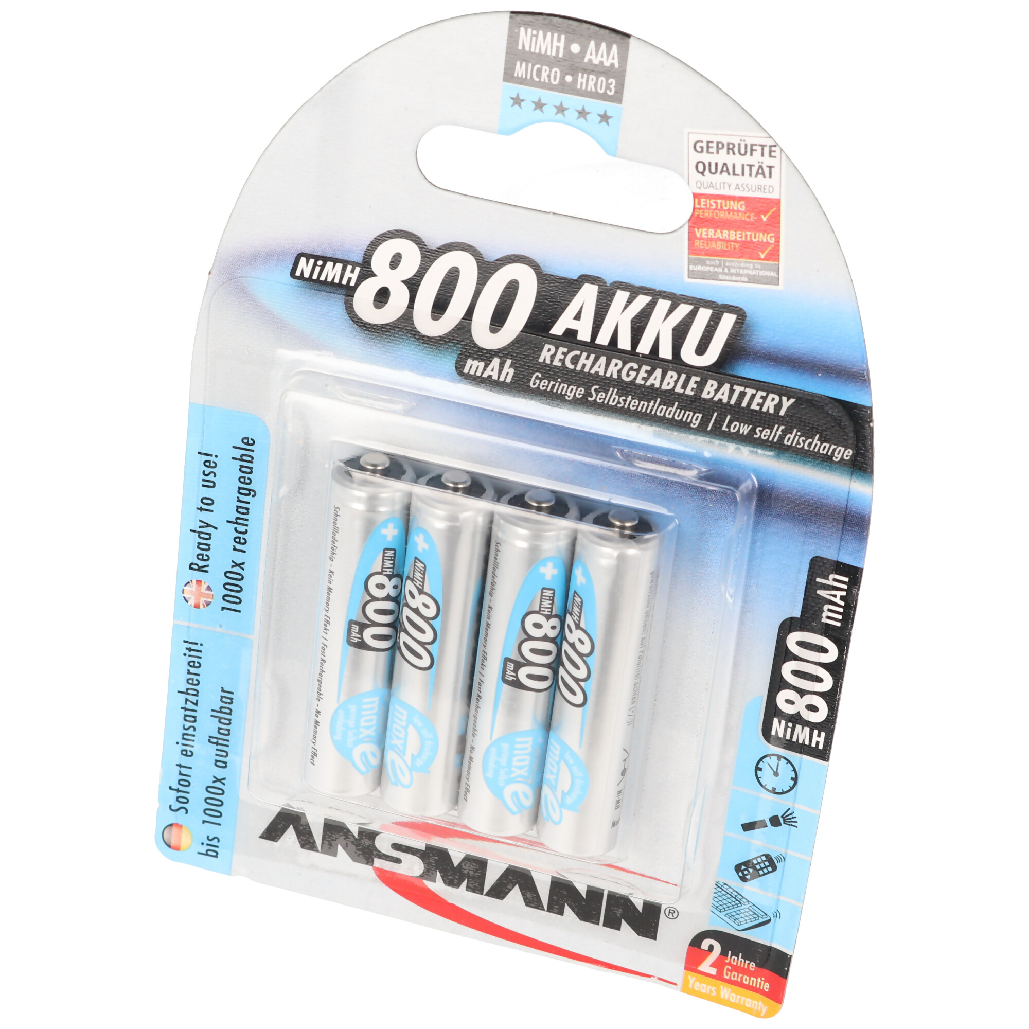 ANSMANN Ansmann maxE im NiMH Akku, Akku Blister Micro AAA 4er - Nickel-Metallhydrid mAh 800