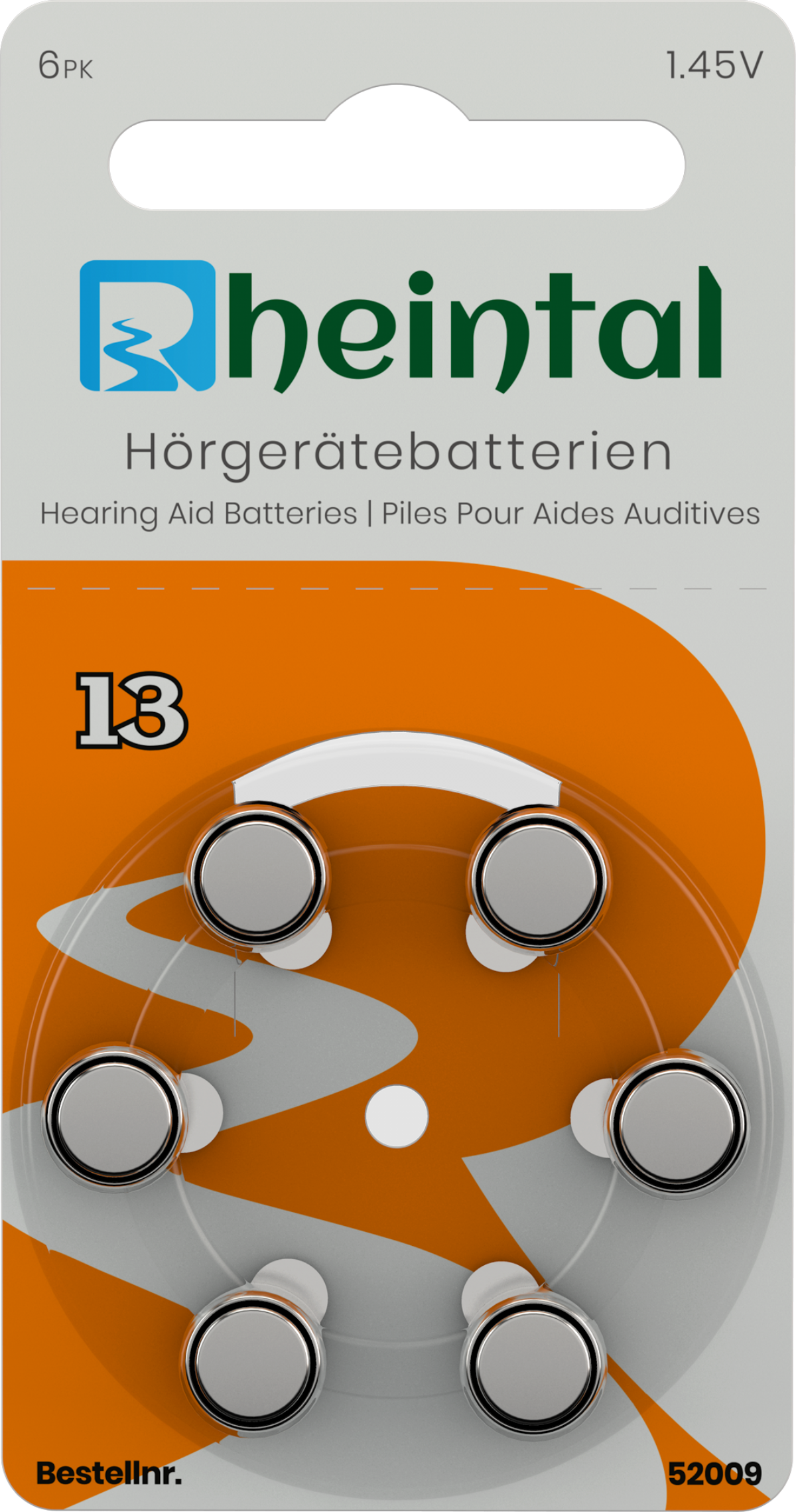 RHEINTAL 30 Hörgerätebatterien Typ A13 280mAh ORANGE Zink-Luft PR48 Batteriefarbe - Hörgerätebatterie, 1.45 Volt