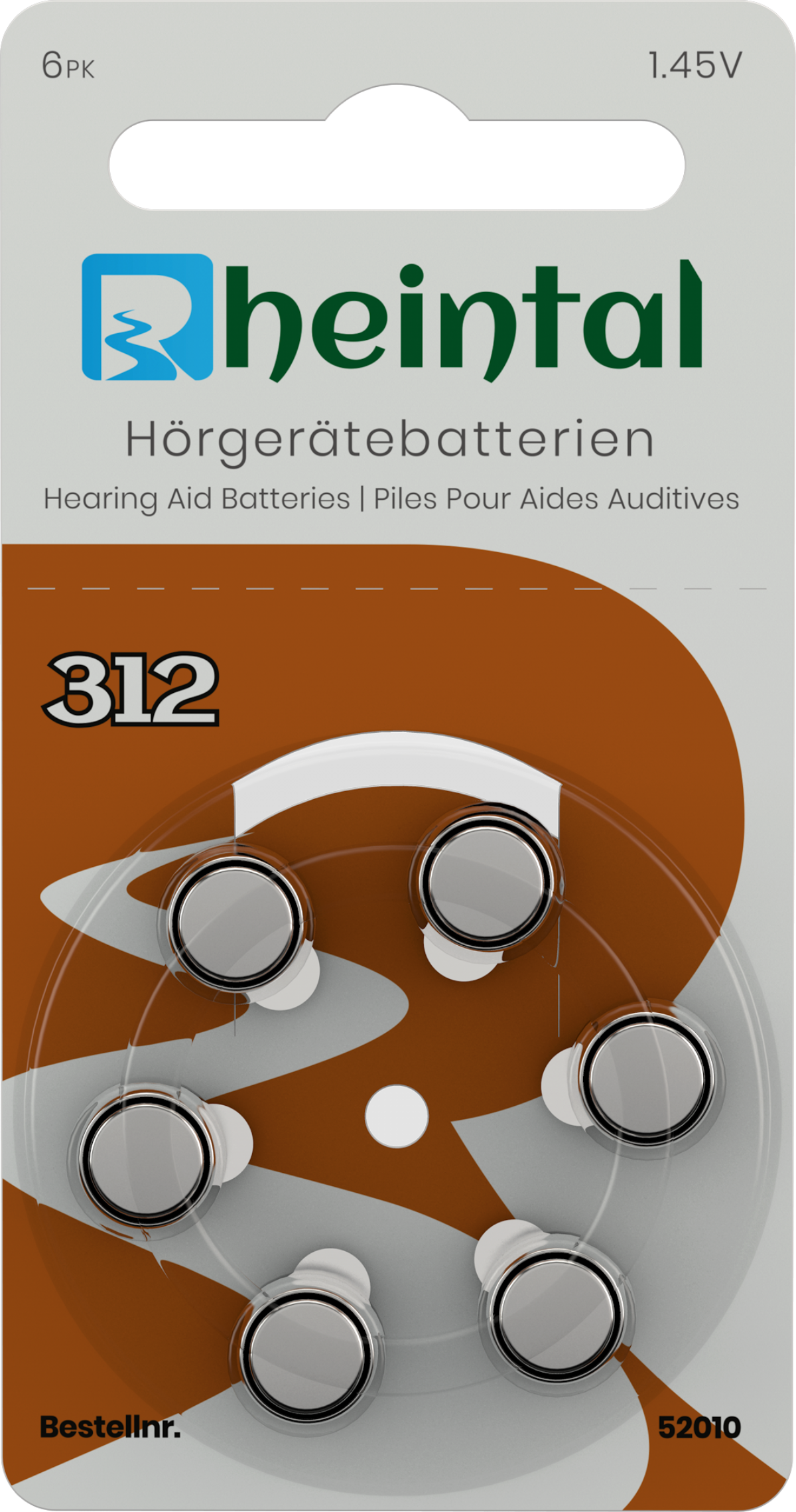 A312 160mAh PR41 Hörgerätebatterien Hörgerätebatterie, RHEINTAL Typ Zink-Luft 30 - 1.45 Batteriefarbe Volt, BRAUN