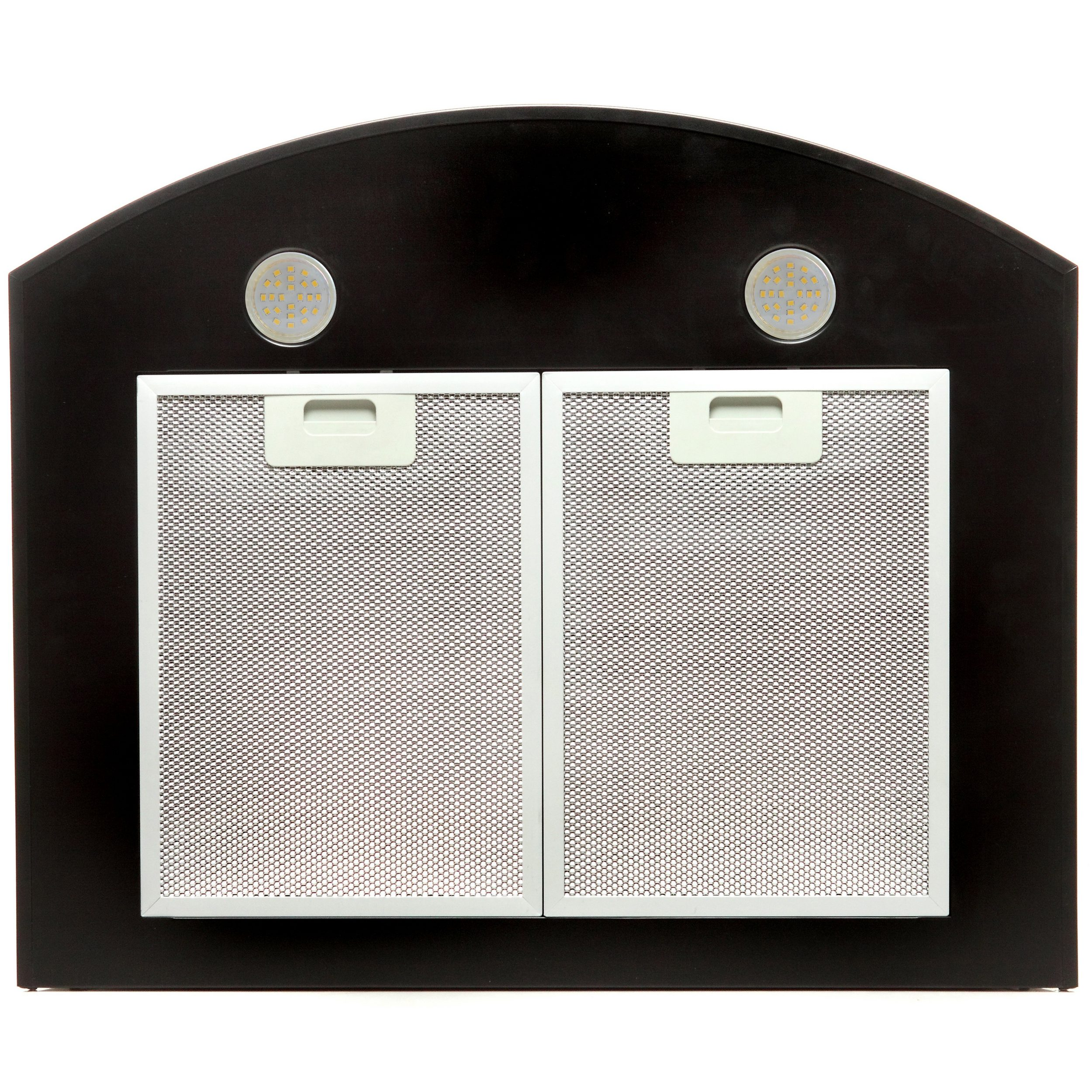 Campana extractora negra con filtros de malla dobles y dos luces.