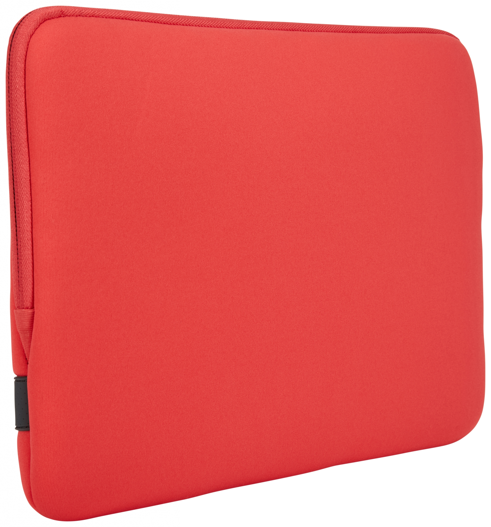 Custodia per laptop in neoprene rosso con cerniera nera e logo Case Logic nero.