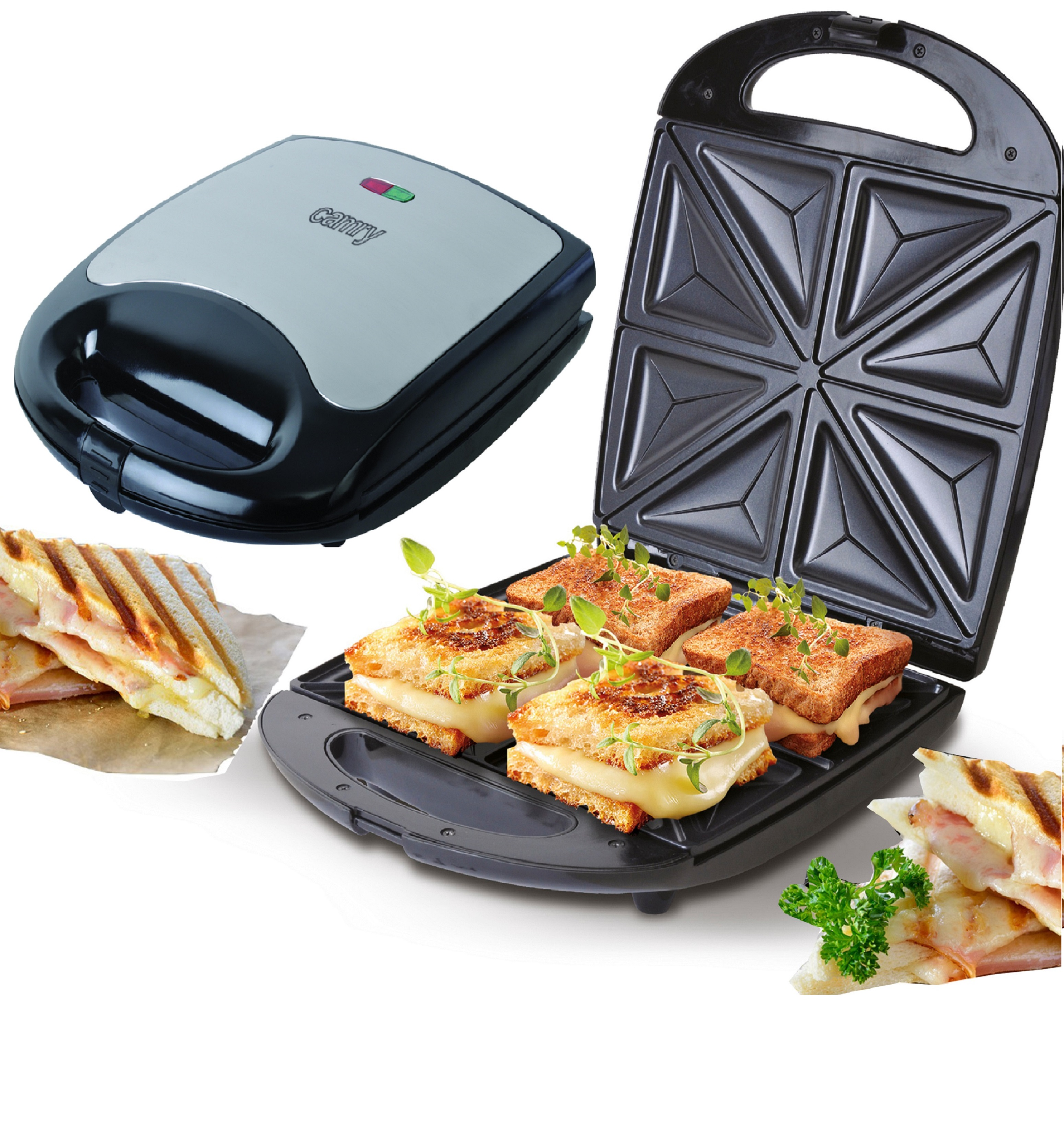 Sandwichera CAMRY P002CR3023, 1500 W, Negro