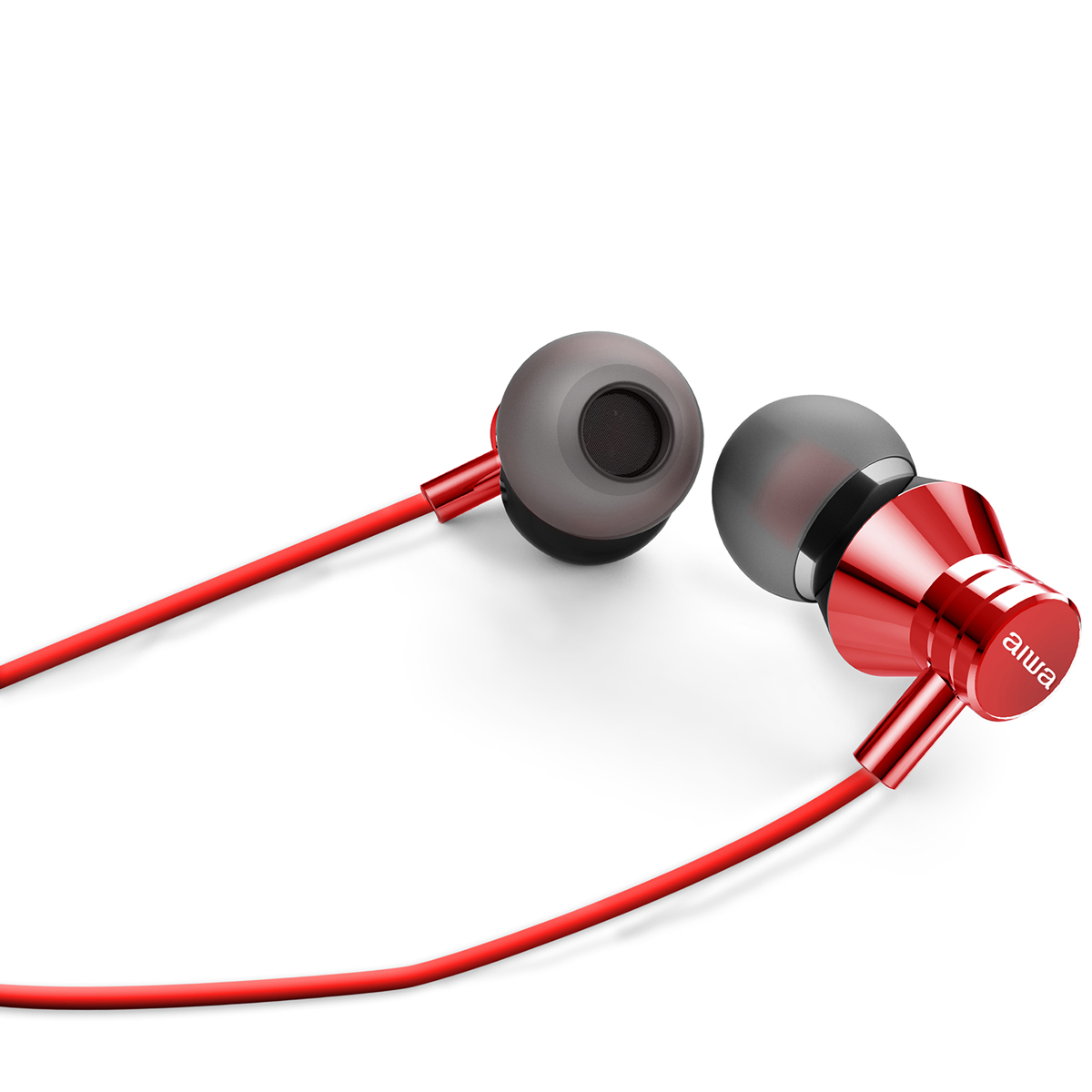 Rote und schwarze In-Ear-Kopfhörer mit rotem Kabel.