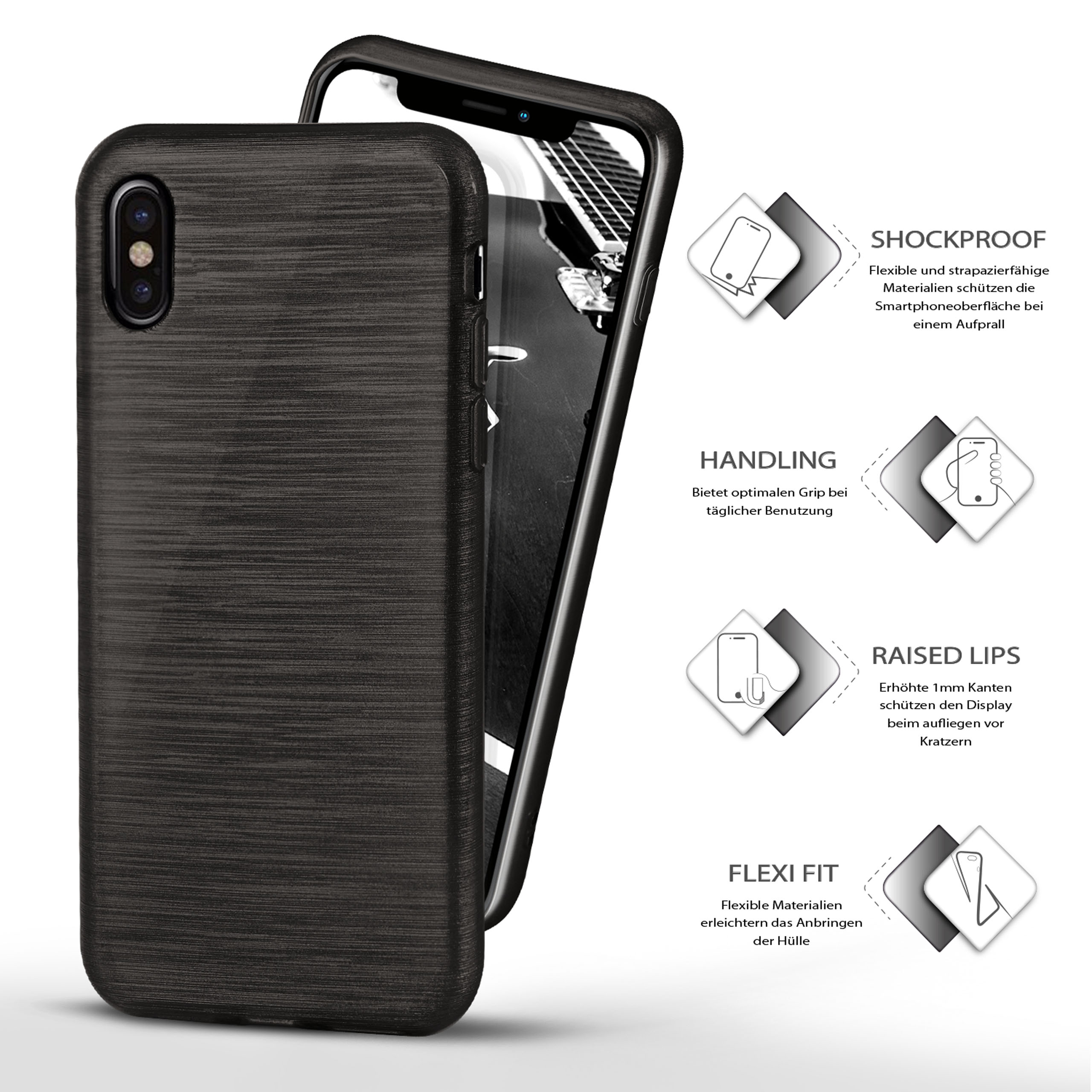 Slate-Black / Brushed MOEX Backcover, X iPhone XS, Case, iPhone Apple,