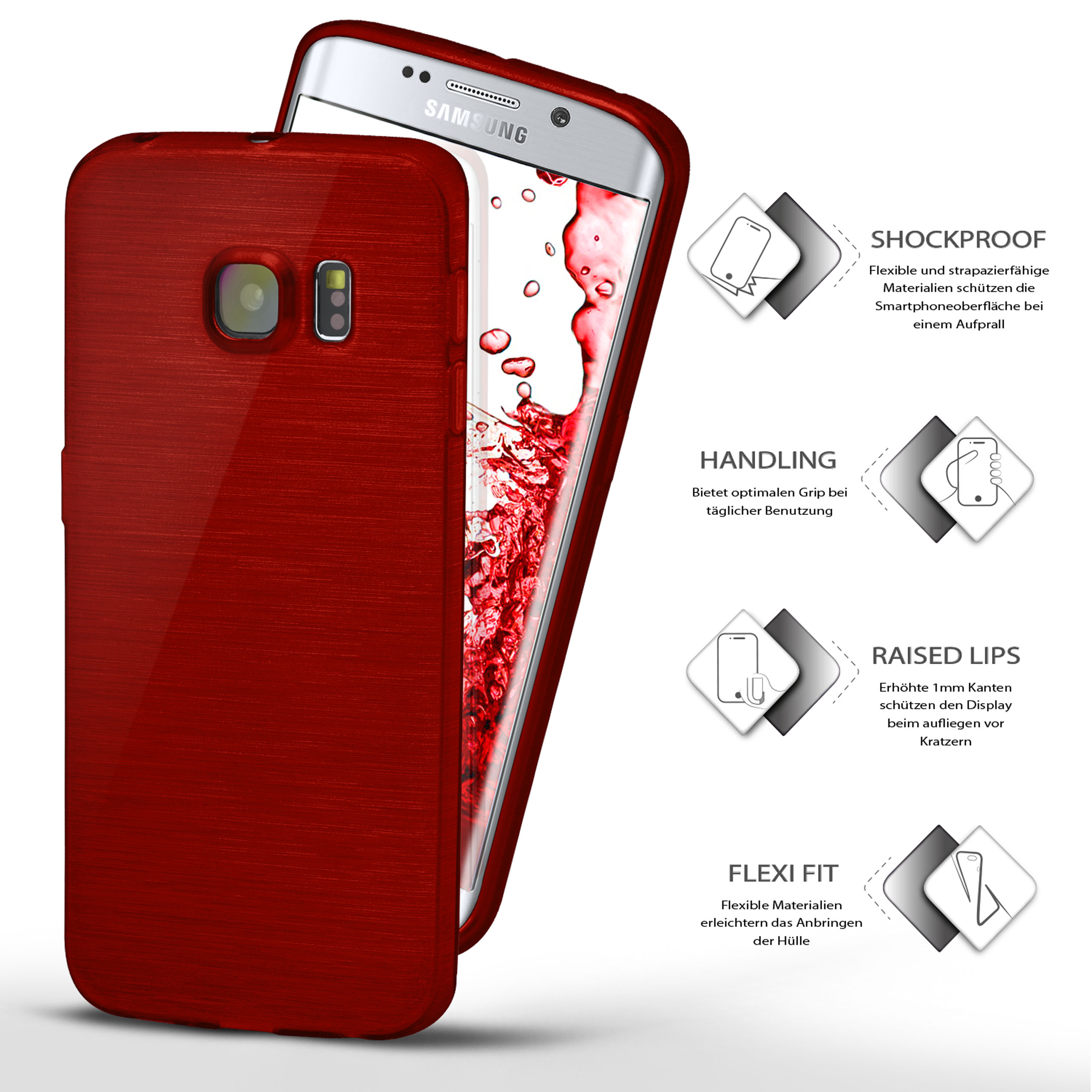 Case, Edge, Crimson-Red Brushed Samsung, S6 MOEX Galaxy Backcover,