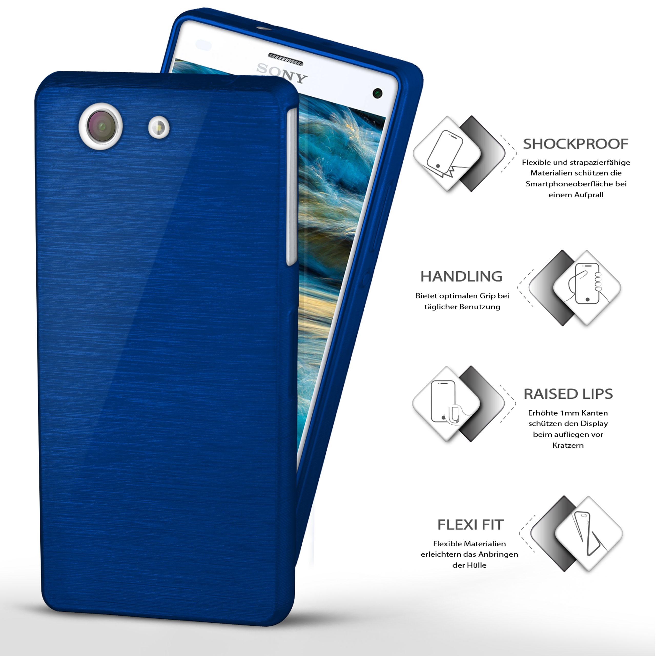 MOEX Brushed Case, Backcover, Sony, Xperia Navy-Blue Z3 Compact