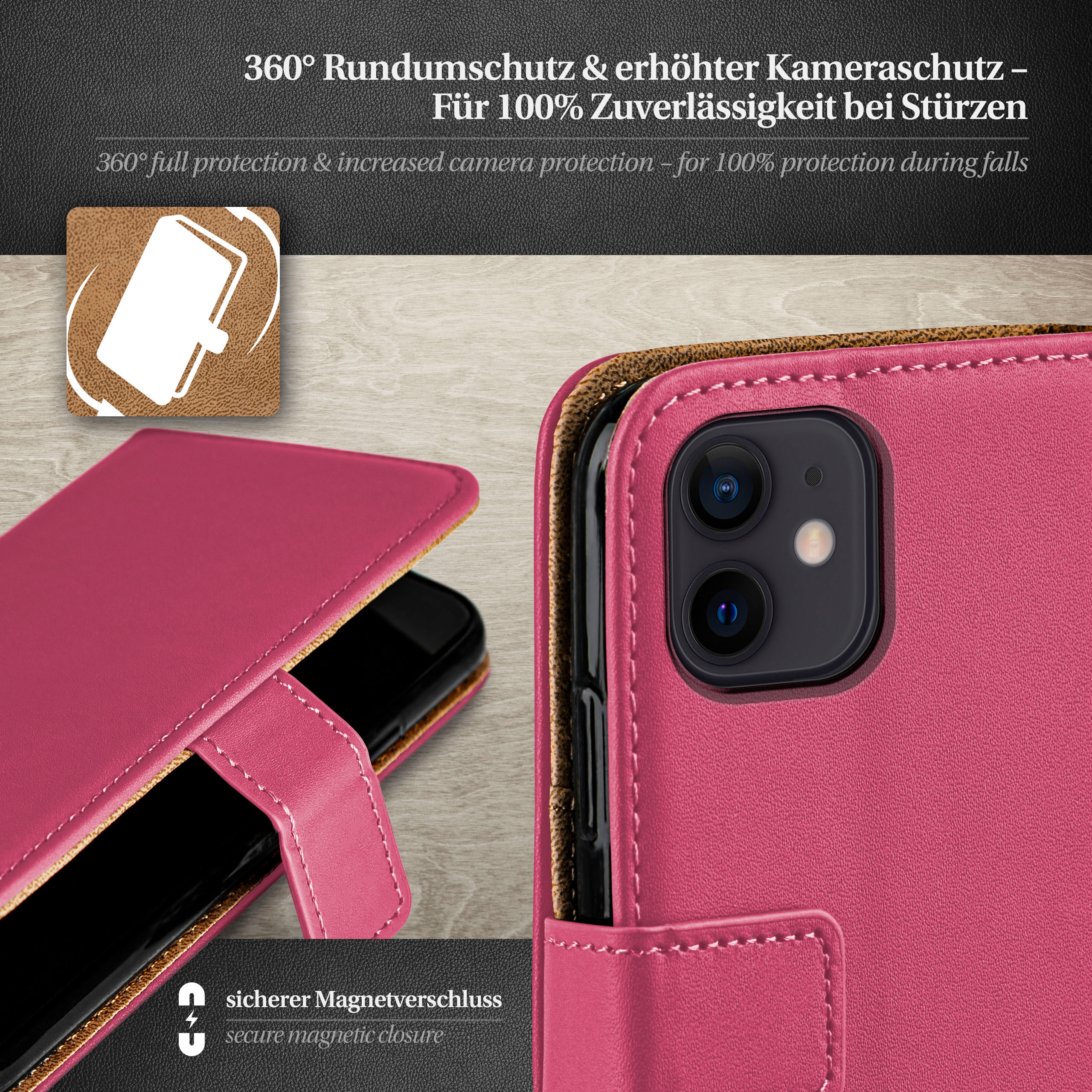 Apple, Case, Bookcover, iPhone MOEX Berry-Fuchsia 12 Book mini,