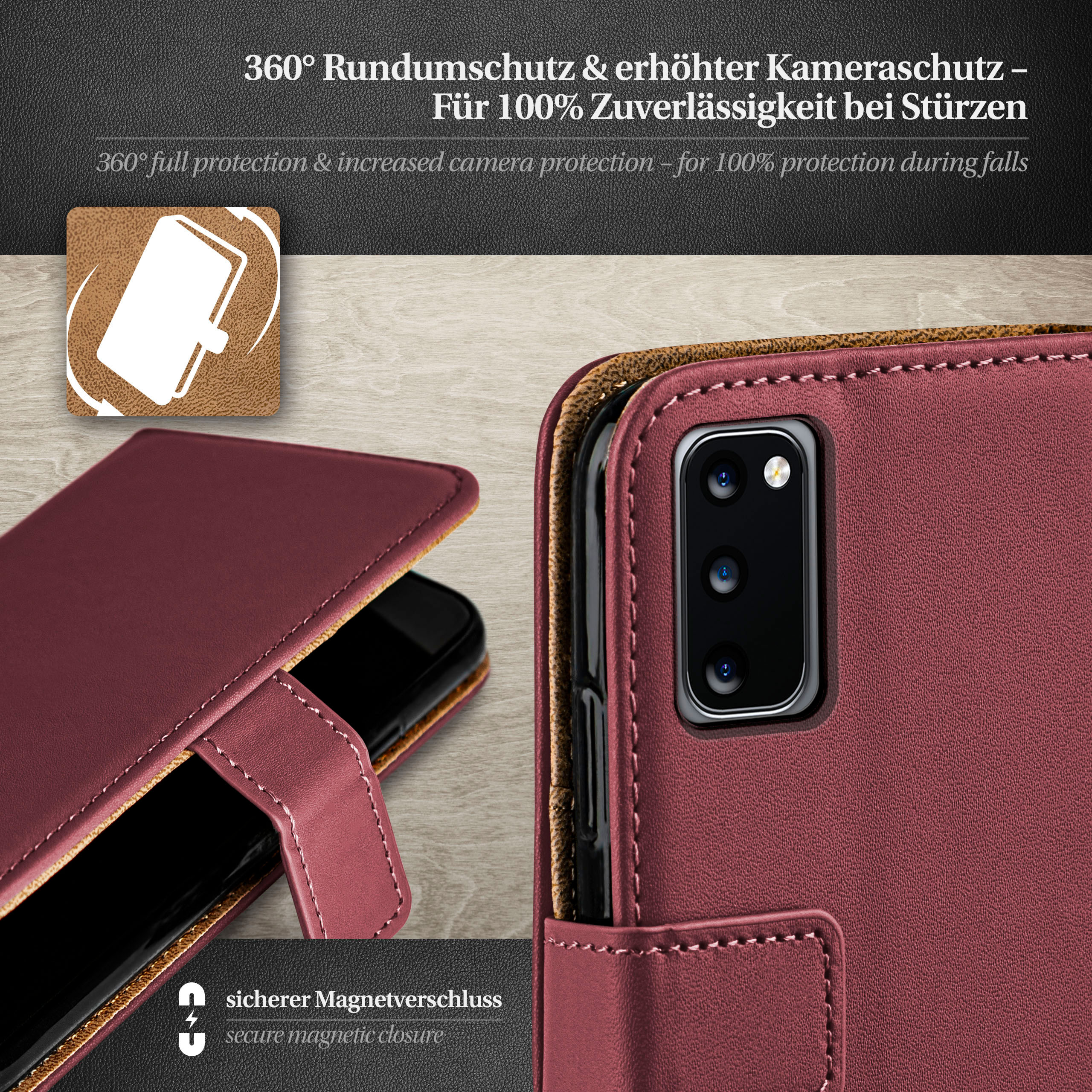 Handyhülle mit 360°-Schutz. Text: 360° Schutz & erhöhter Kameraschutz.