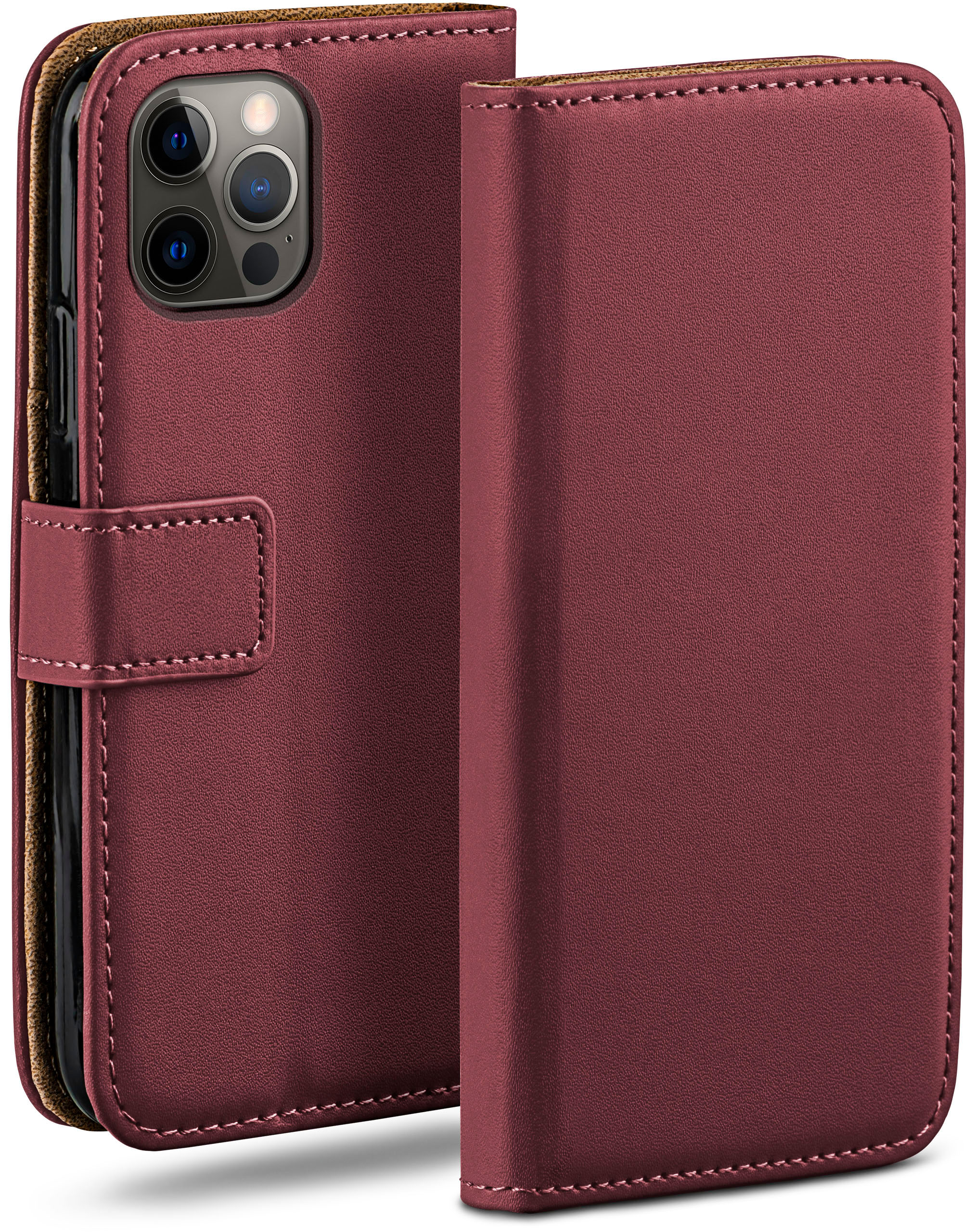 MOEX Book Apple, Pro Bookcover, iPhone 12 Maroon-Red Case, Max