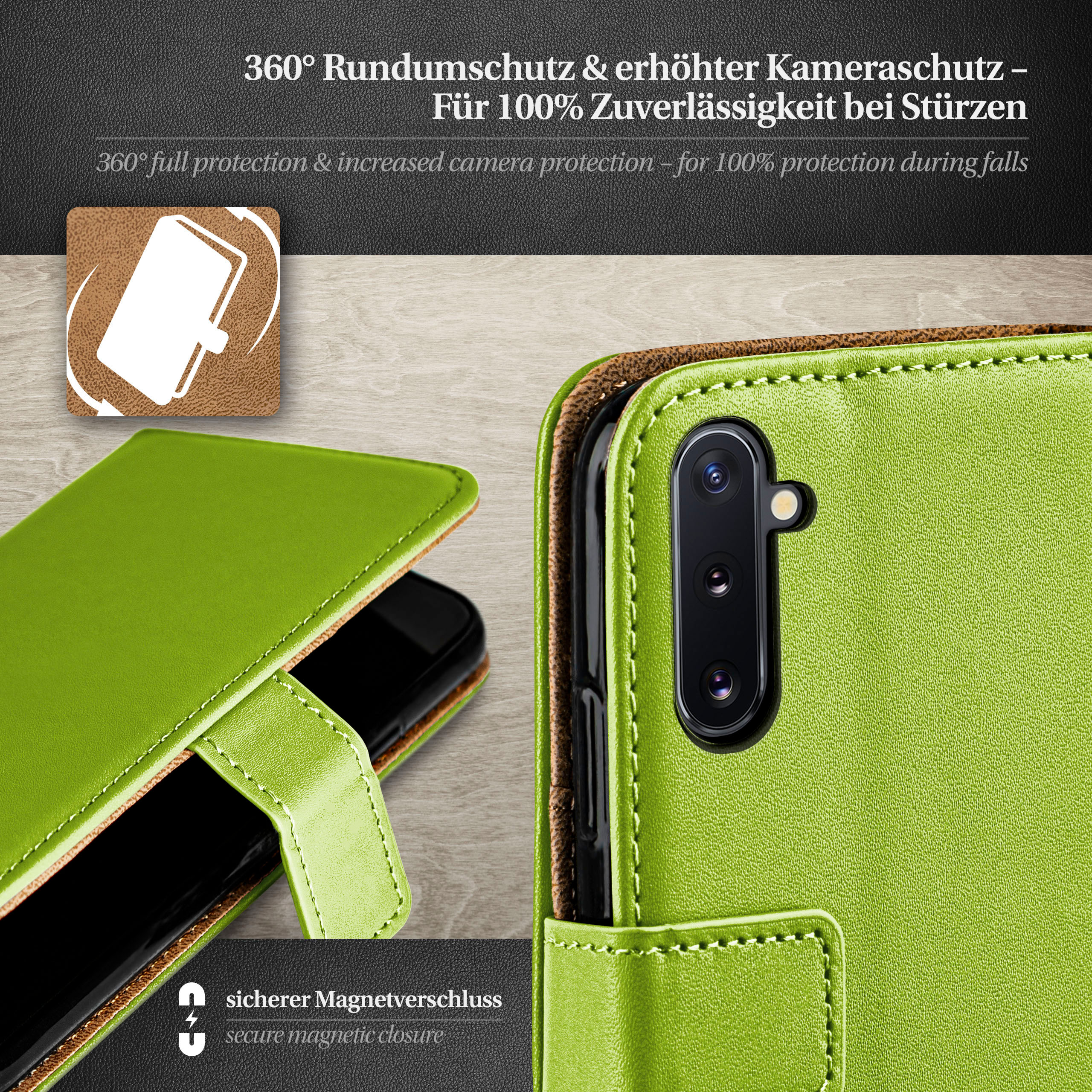 MOEX Book Case, Bookcover, Galaxy Samsung, Lime-Green Note 10