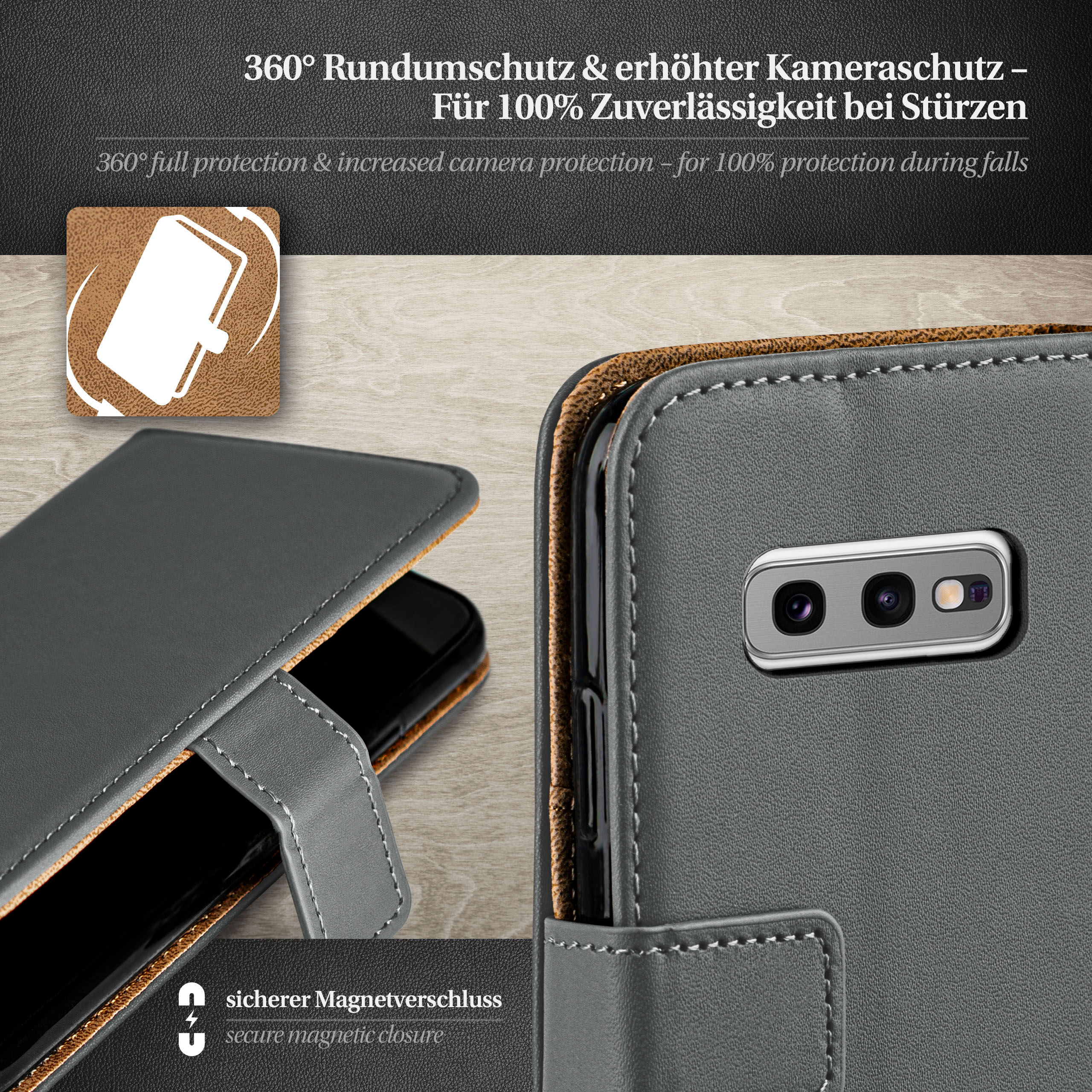 S10e, Bookcover, Samsung, Galaxy Case, Book MOEX Anthracite-Gray