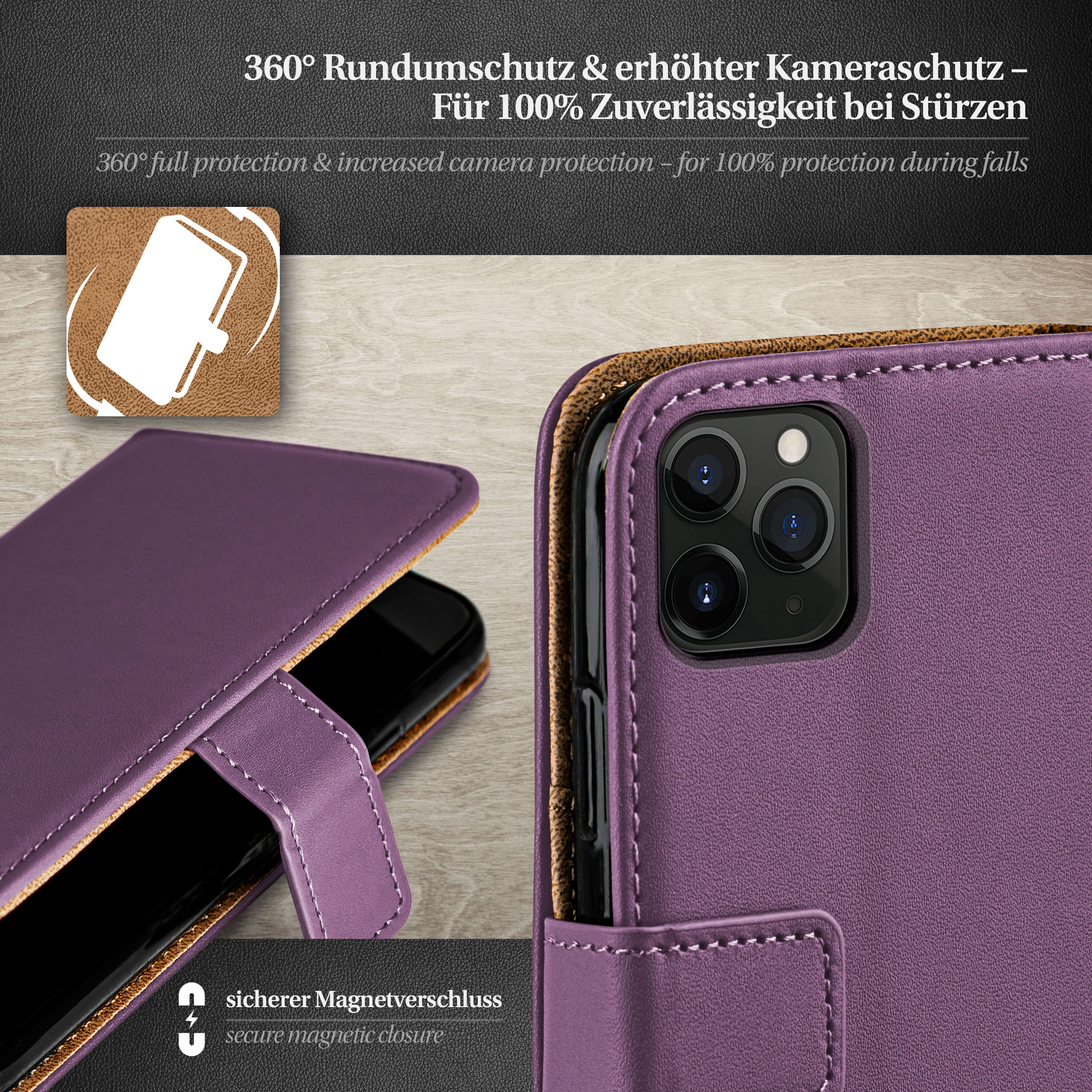 Book MOEX 11 Apple, Case, Bookcover, iPhone Pro, Indigo-Violet