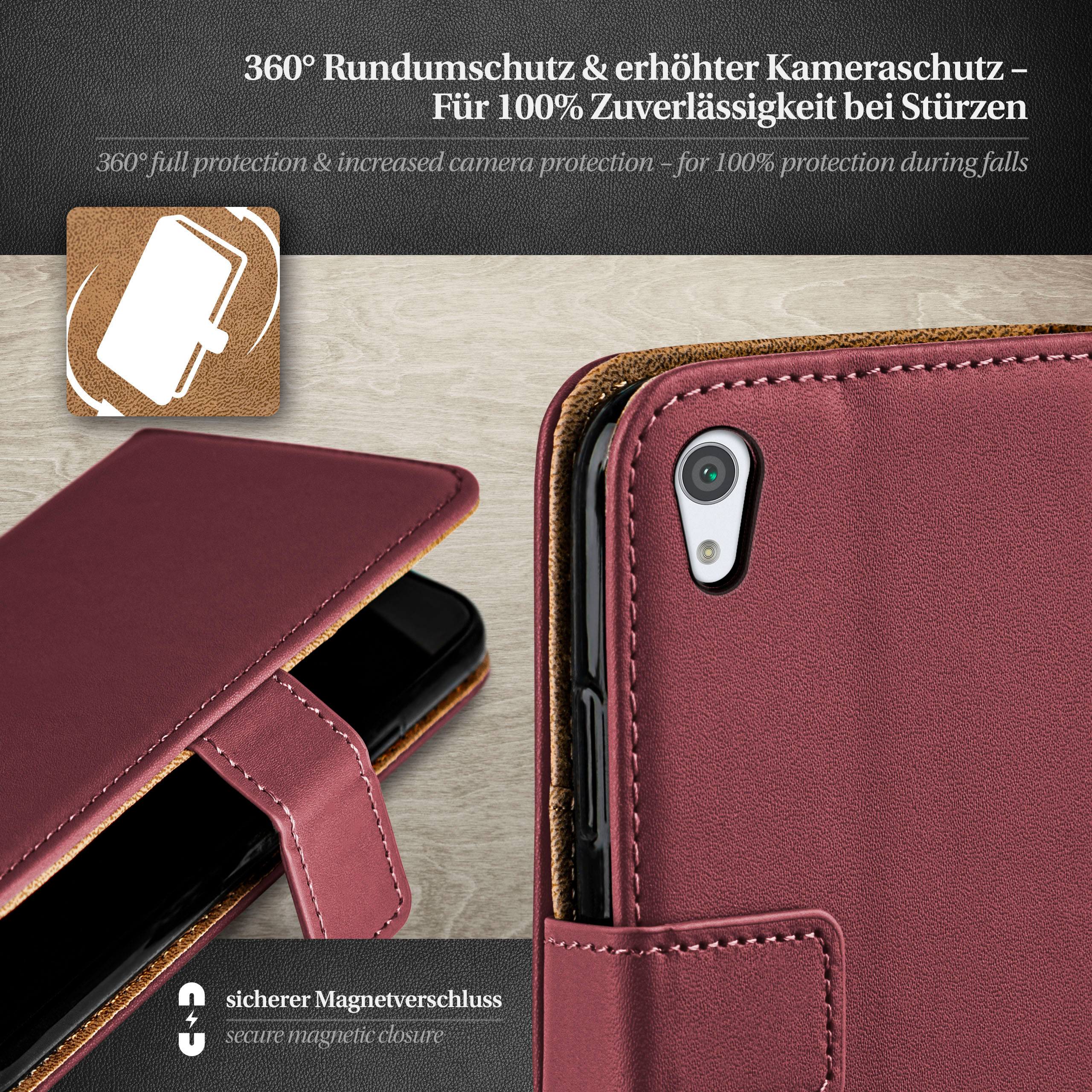 Sony, Bookcover, Case, Maroon-Red XA1, MOEX Xperia Book