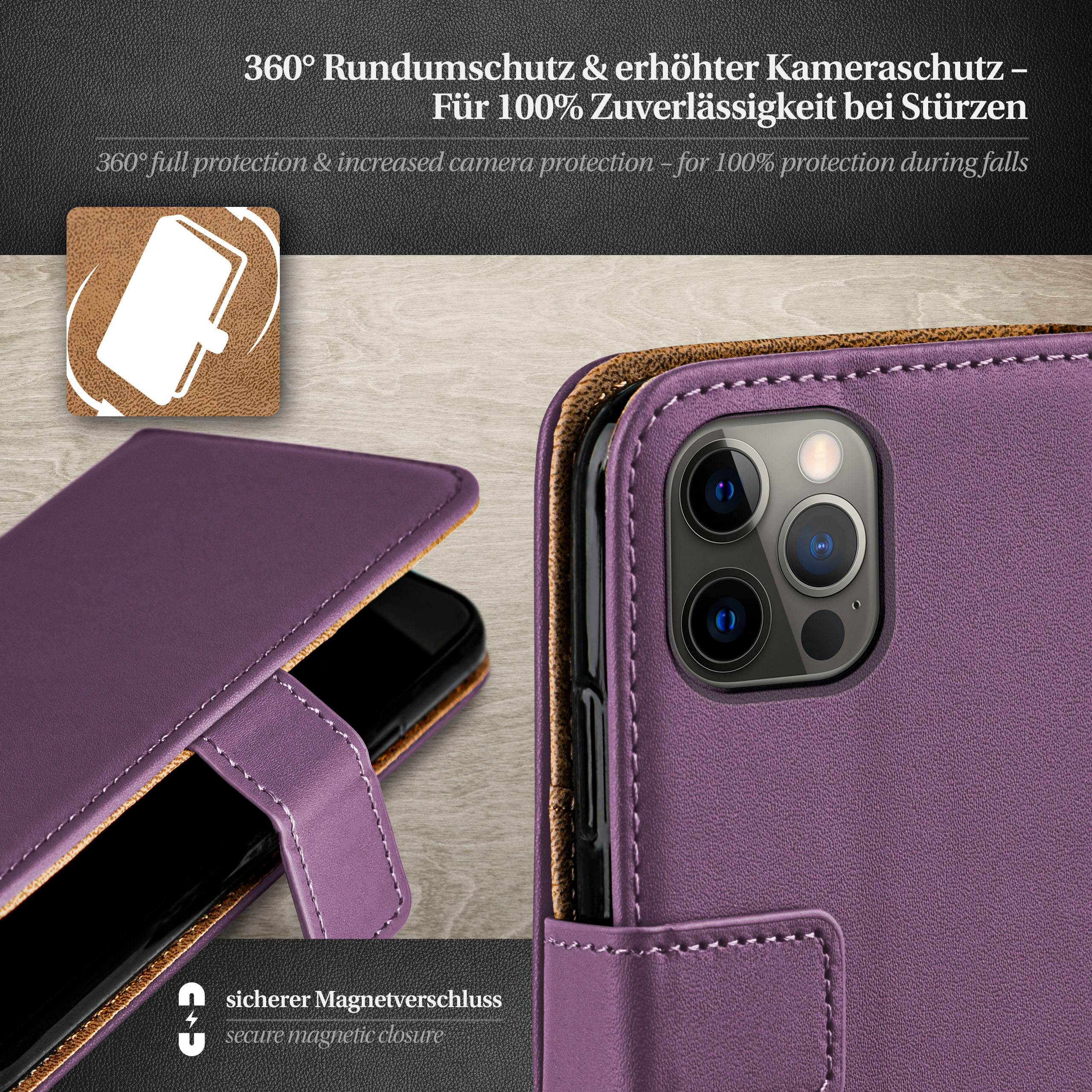 Indigo-Violet Pro iPhone Apple, Case, 12 Book Bookcover, MOEX Max,