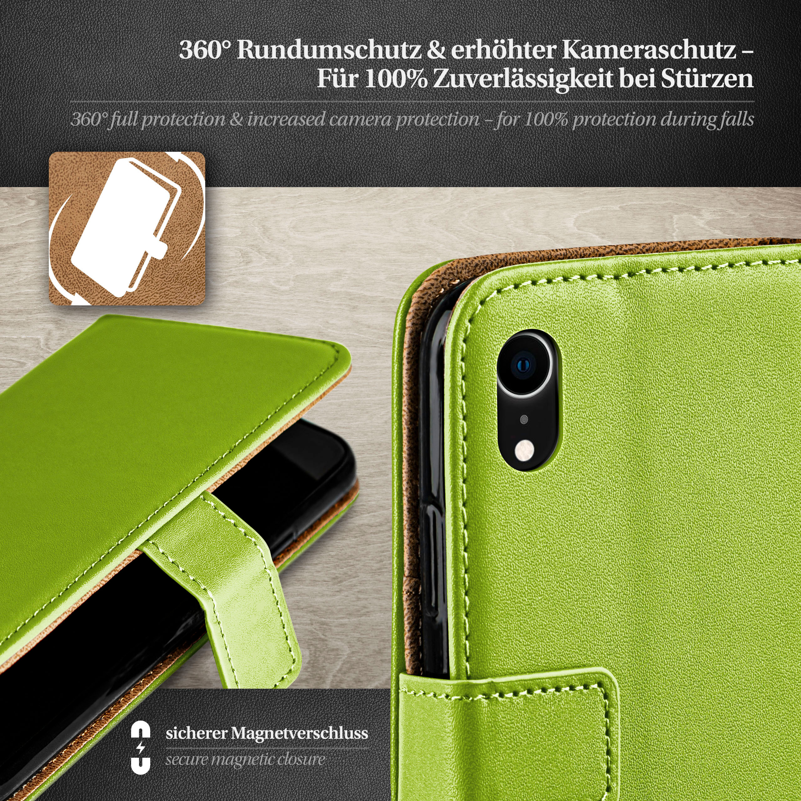 Case, iPhone Apple, MOEX XR, Bookcover, Lime-Green Book