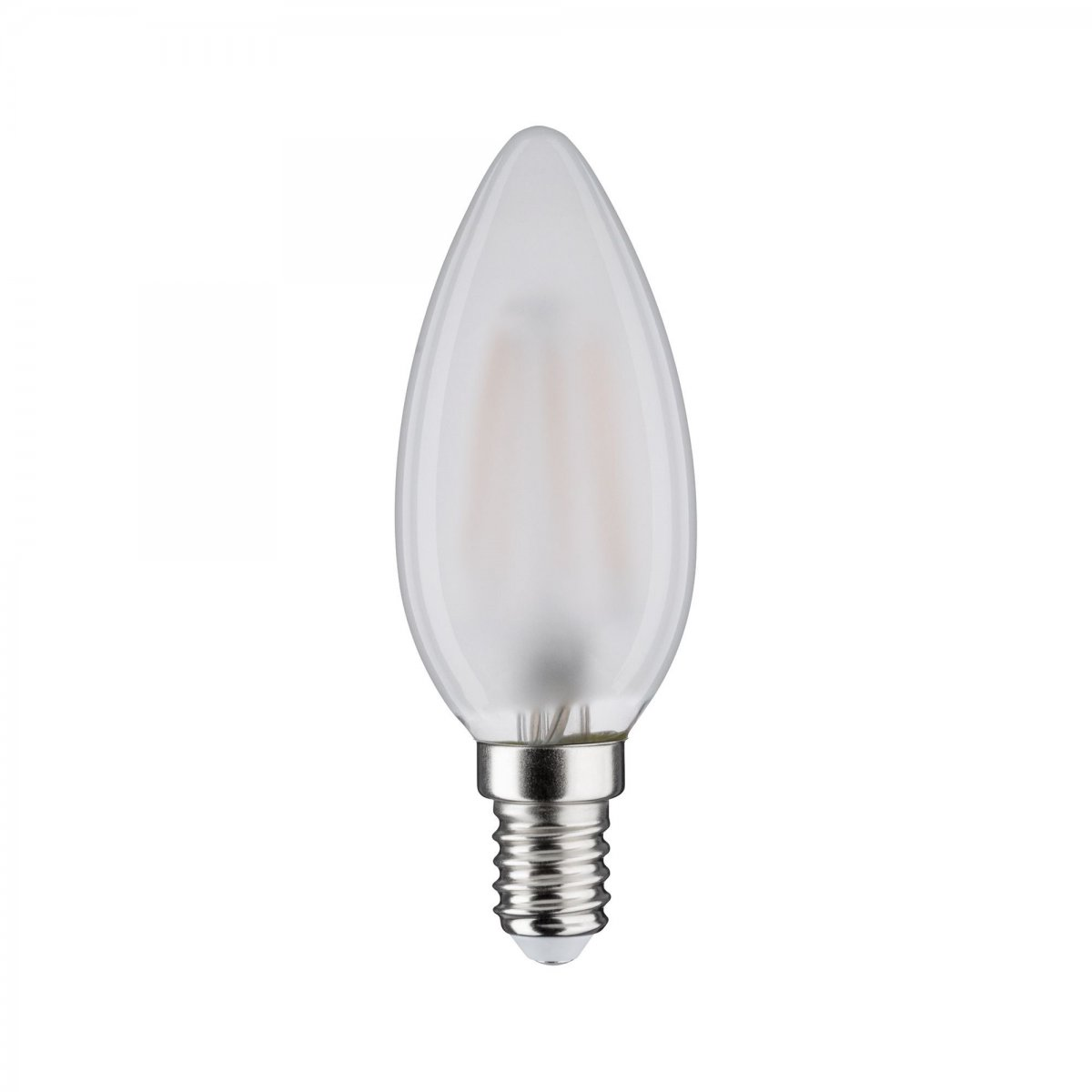 Eine mattierte LED-Glühbirne vor weißem Hintergrund, nach oben geneigt.