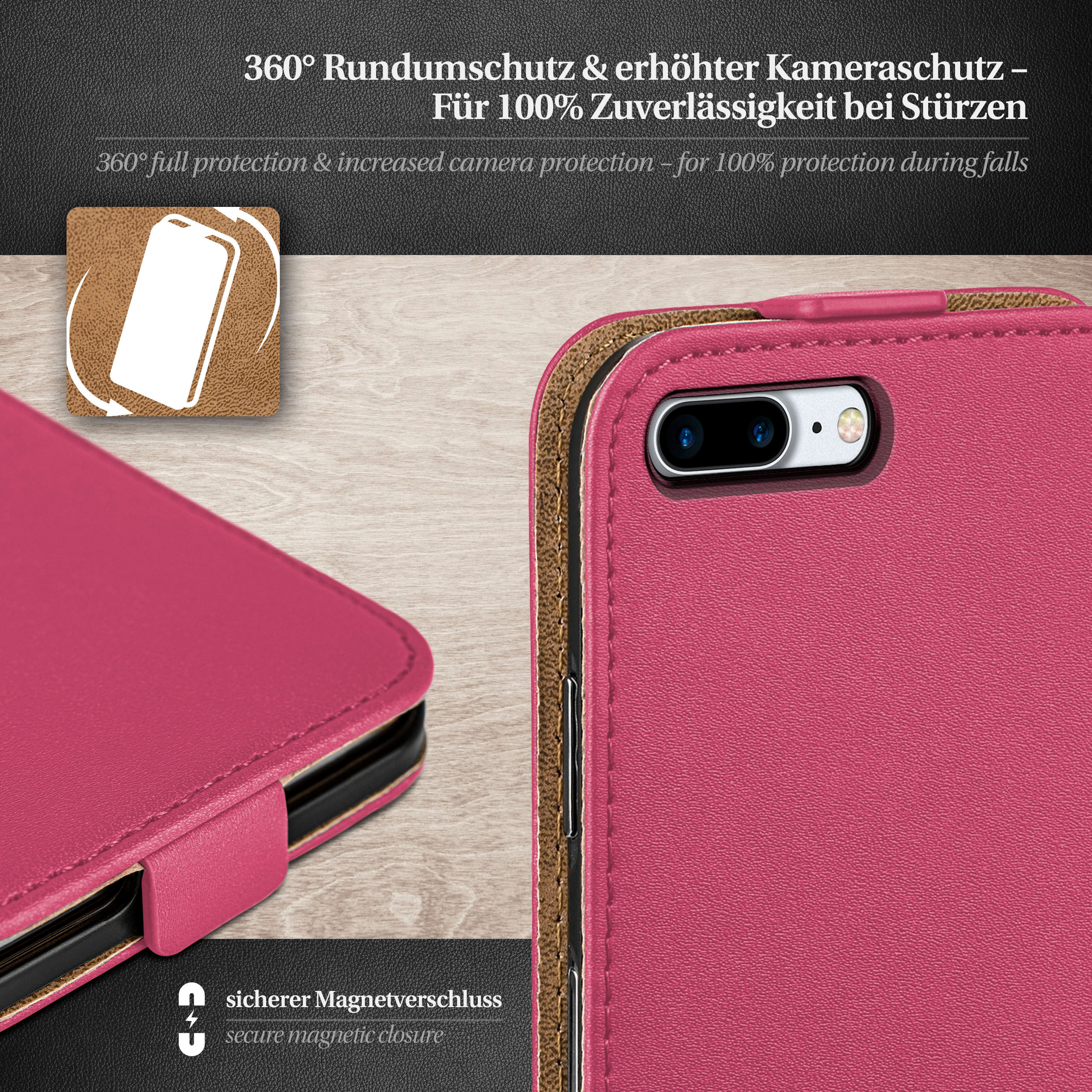 MOEX Flip Case, Flip Cover, Apple, iPhone Berry-Fuchsia Plus 7 8 / Plus, iPhone