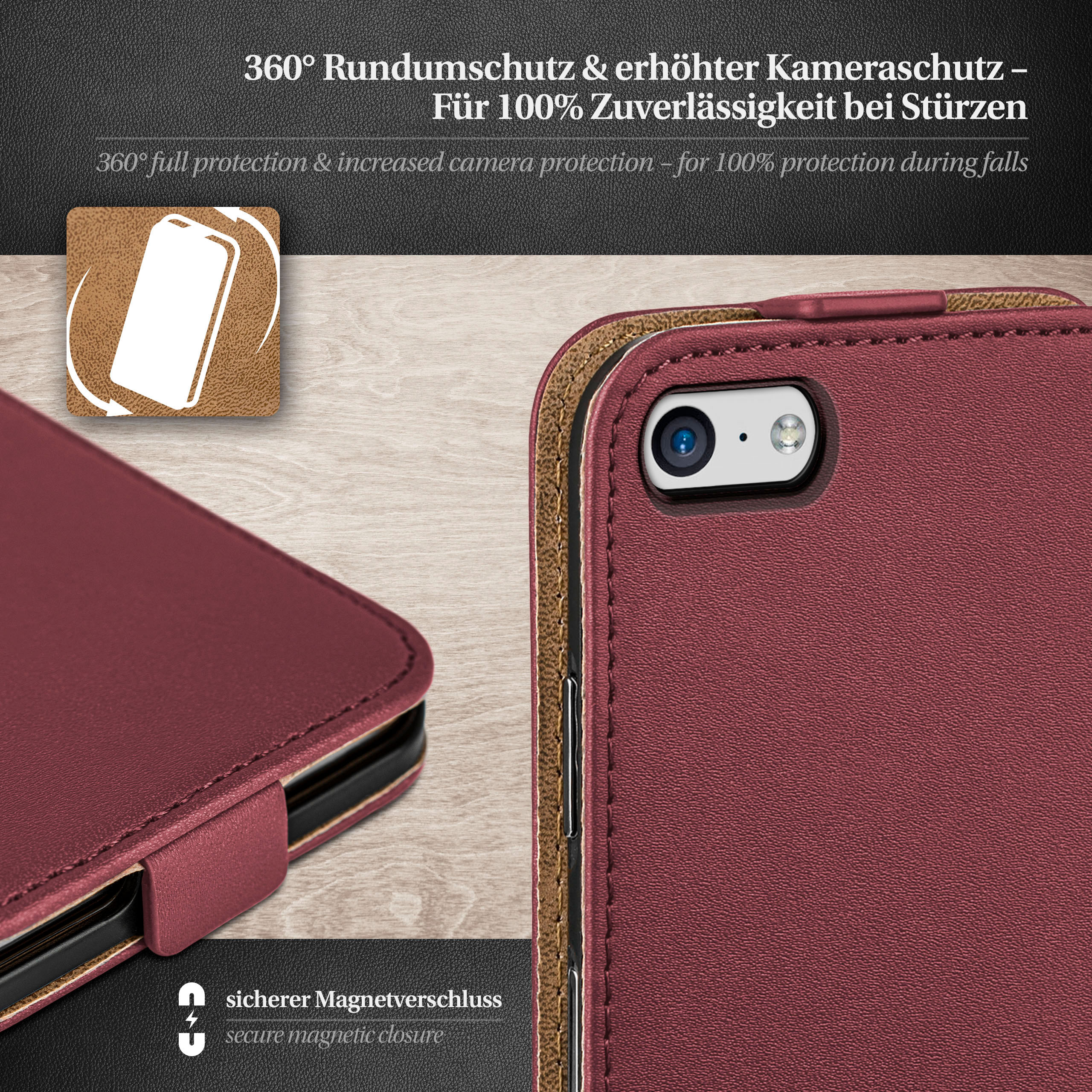 Flip iPhone MOEX Case, 5c, Apple, Maroon-Red Cover, Flip