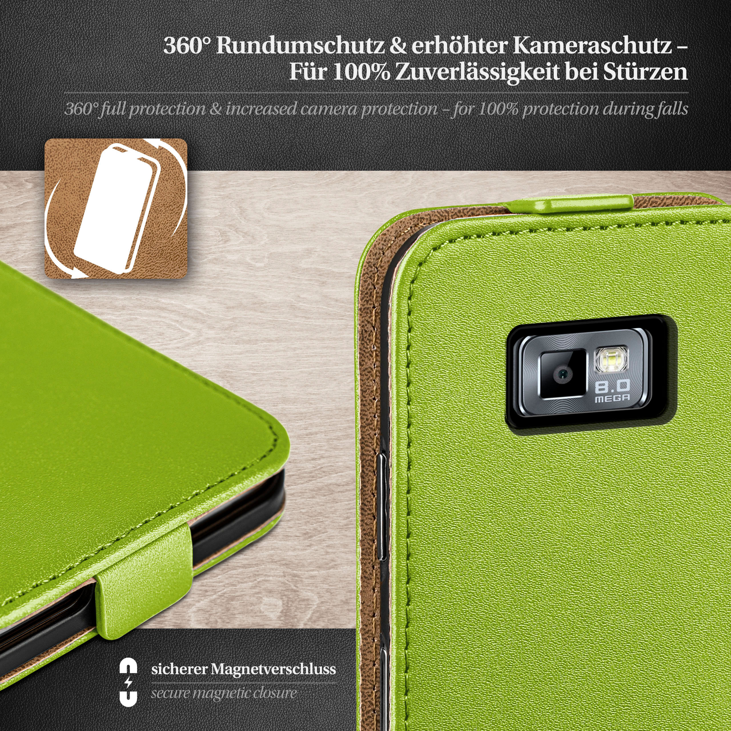 S2 Lime-Green Flip Flip Plus, Case, Cover, MOEX Samsung, / S2 Galaxy