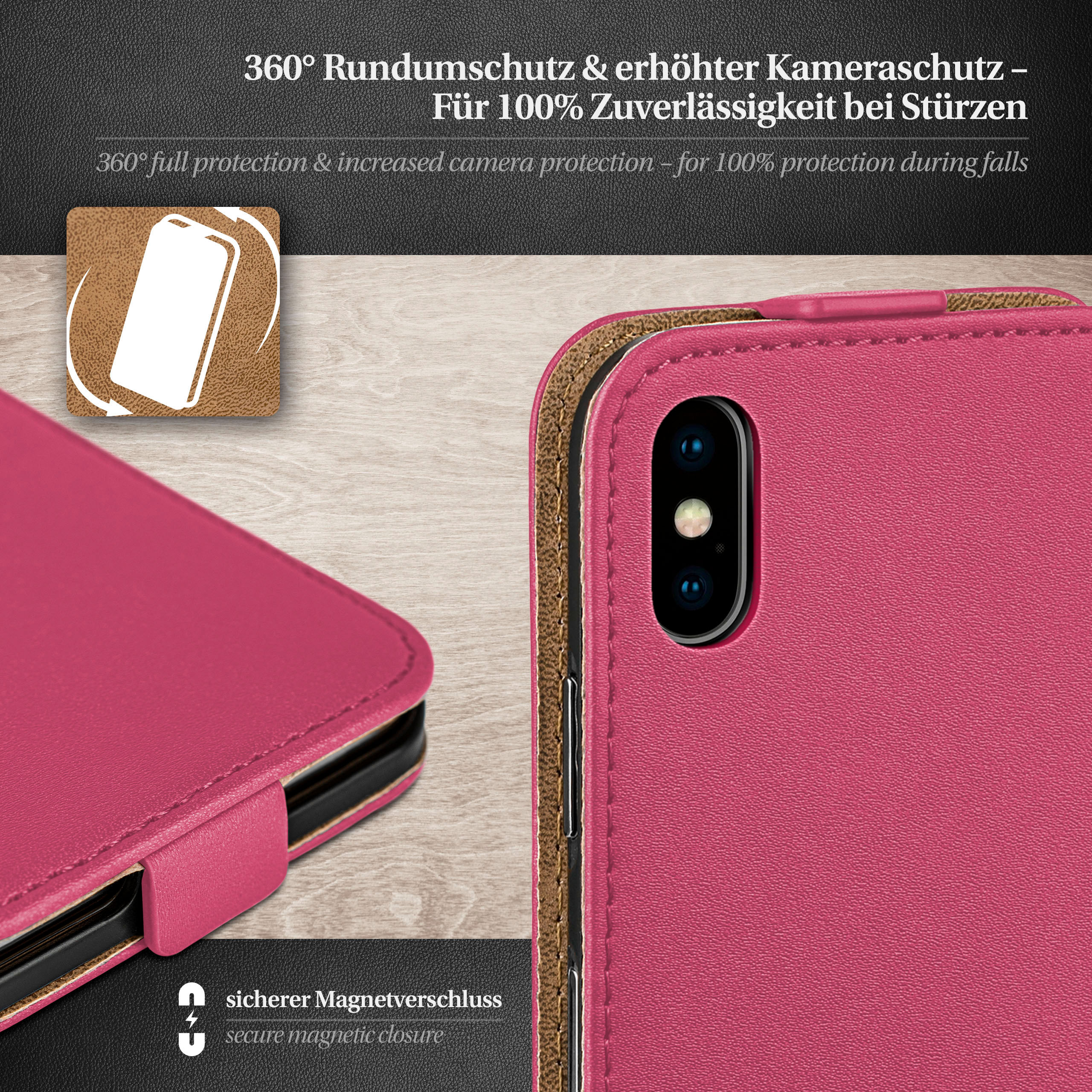 Case, iPhone MOEX Flip XS, / iPhone Cover, Flip X Apple, Berry-Fuchsia