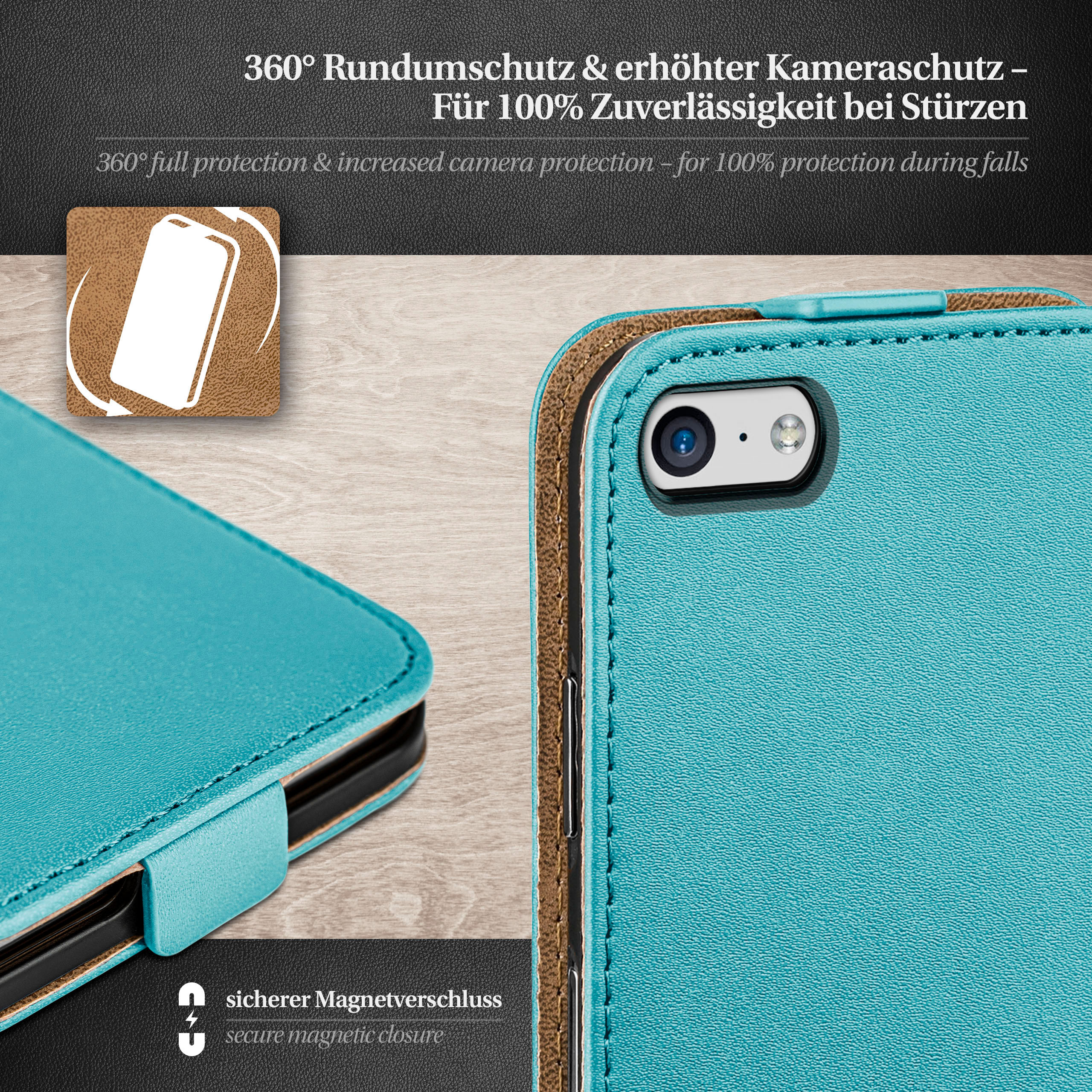 Case, iPhone Aqua-Cyan Apple, 5c, Flip MOEX Cover, Flip
