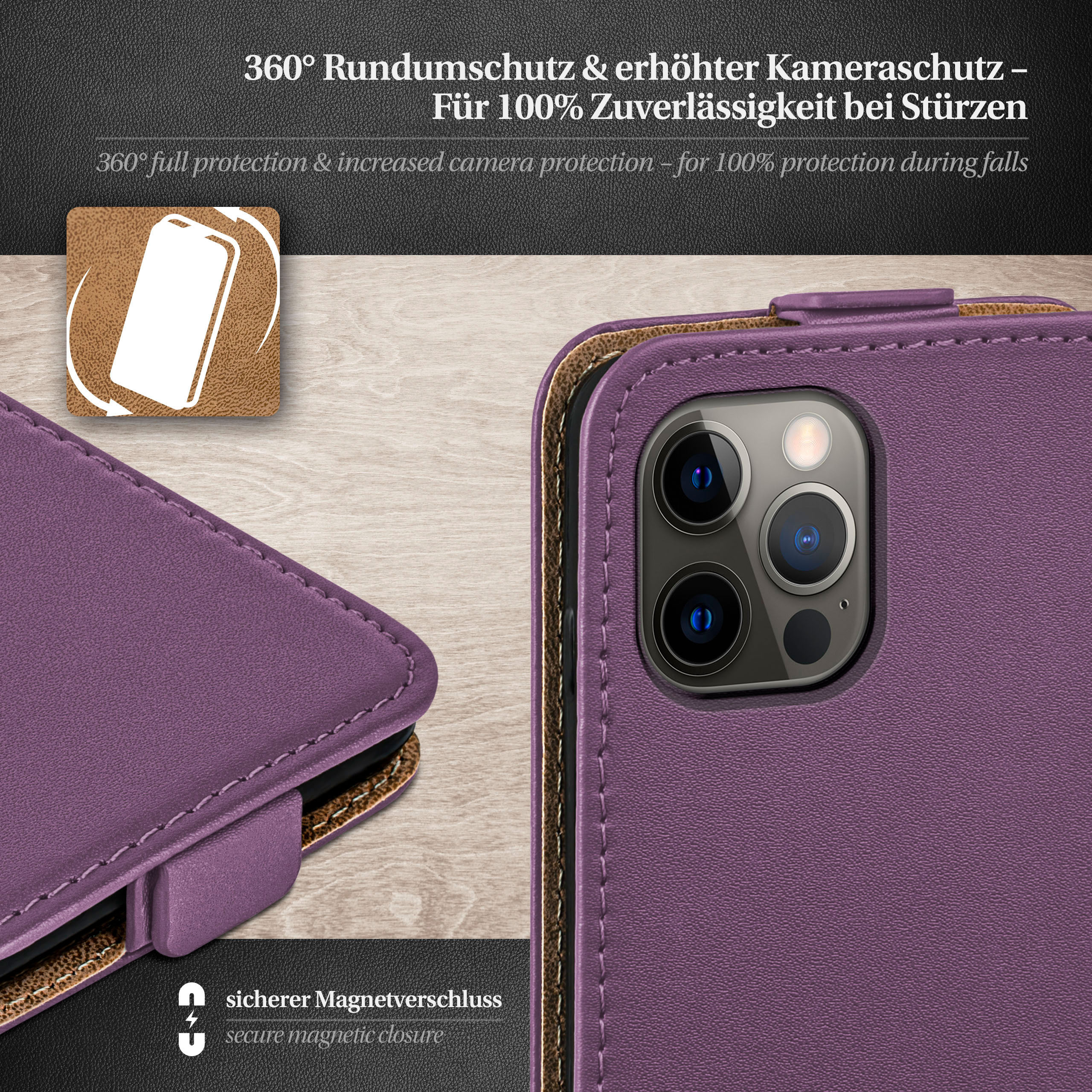 MOEX Flip Case, Flip iPhone Indigo-Violet Apple, 12 12 Pro, Cover, 