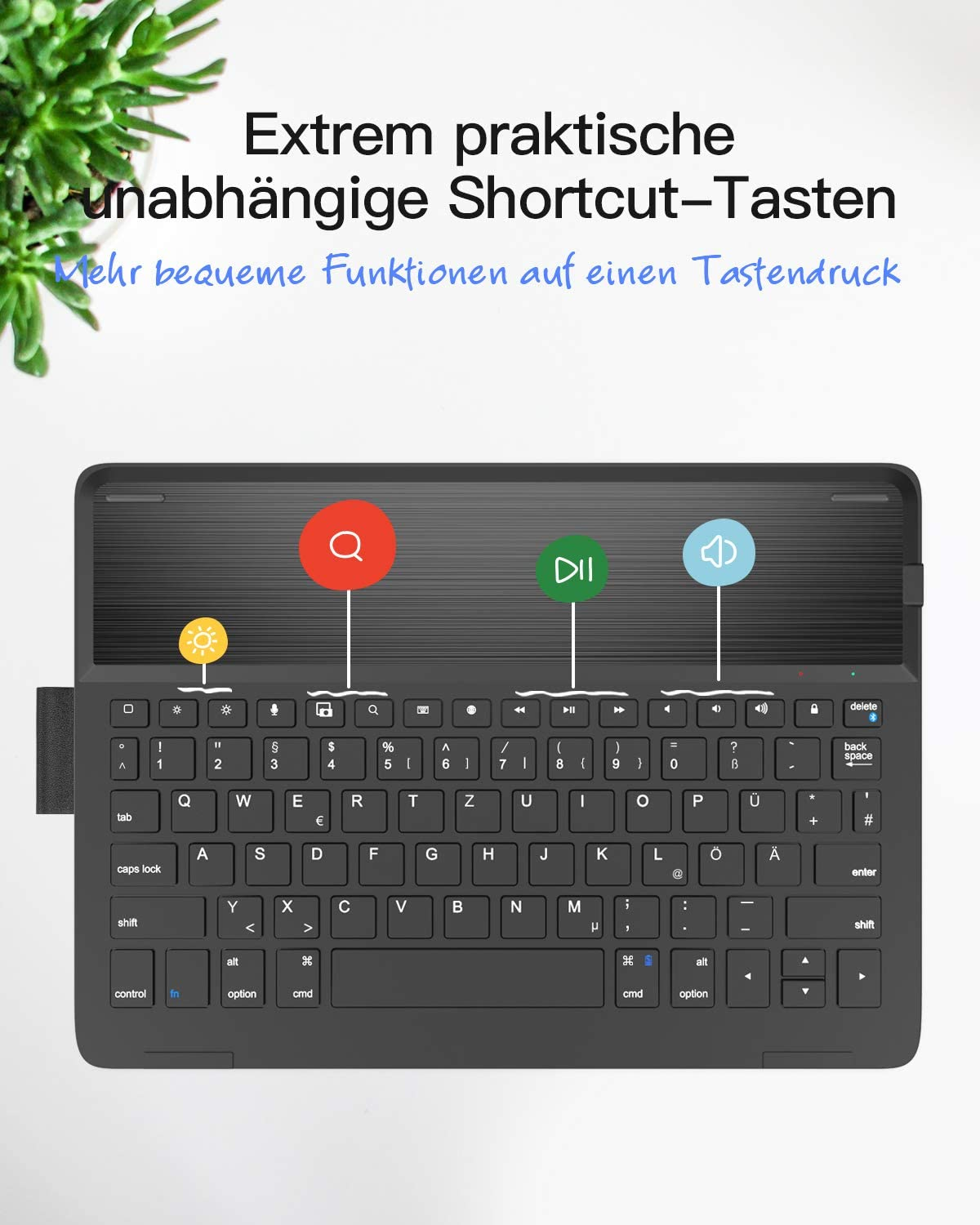Schwarze Tastatur mit farbigen Tasten. Tastatur mit weißem Licht, Draufsicht.