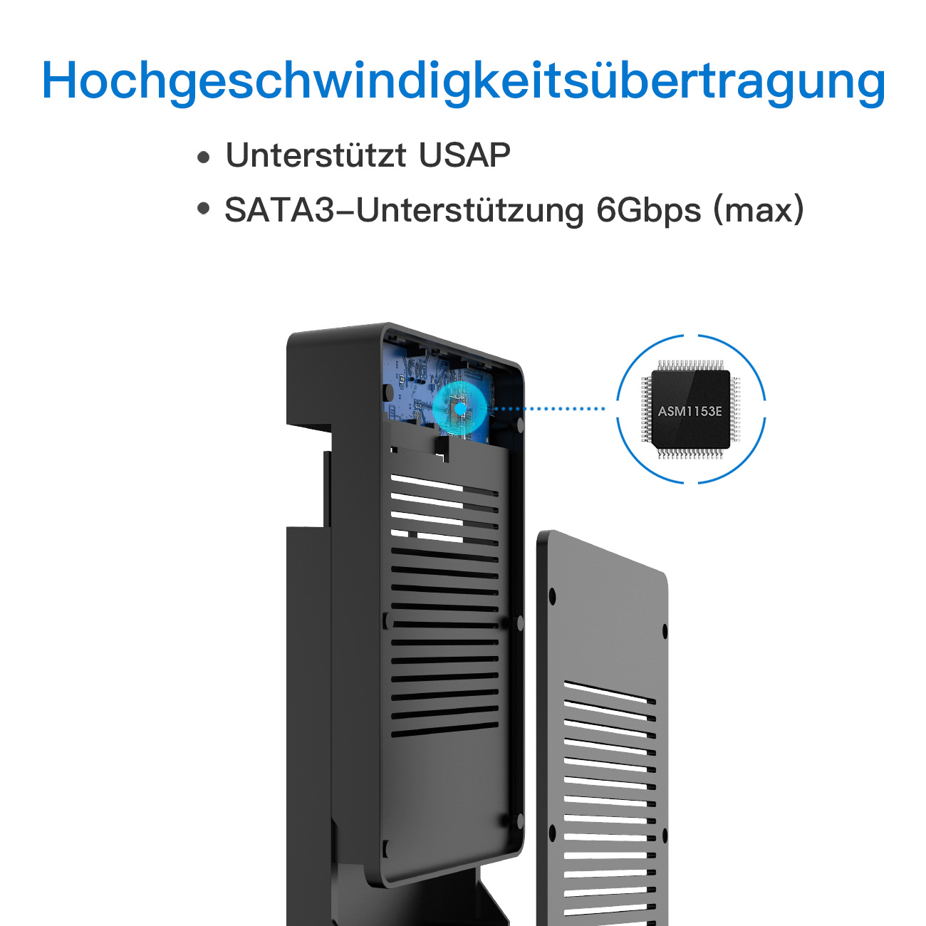 INATECK USB 3.0 zu Festplattengehäuse, Gehäuse HDD HDD SATA SSD Externes black SATA und 2,5”/ 3,5” für Festplattengehäuse