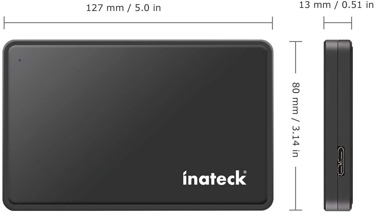 INATECK Festplattengehäuse 2.5 Zoll black 3.0 SATA 7mm HDD, für USB Festplattengehäuse, SSD FE2004 9.5mm