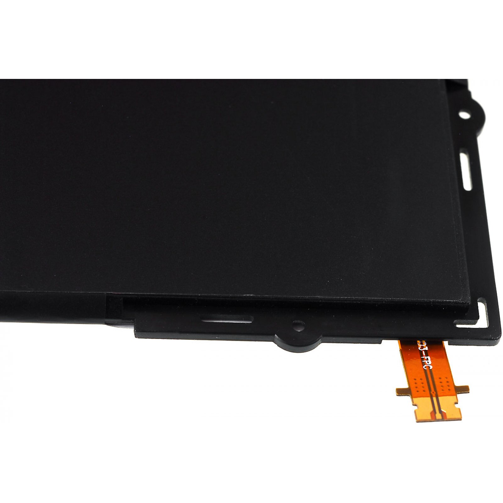 Pantalla rectangular negra con un conector. El fondo es blanco.