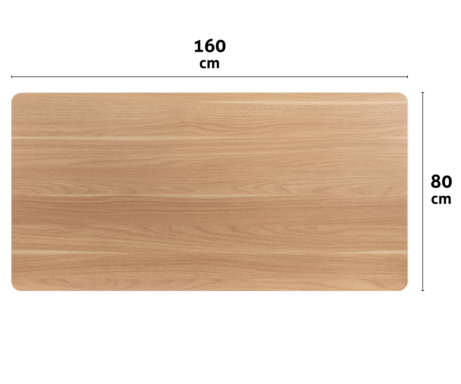 Holztisch in Draufsicht. Die Abmessungen betragen 160 cm x 80 cm.