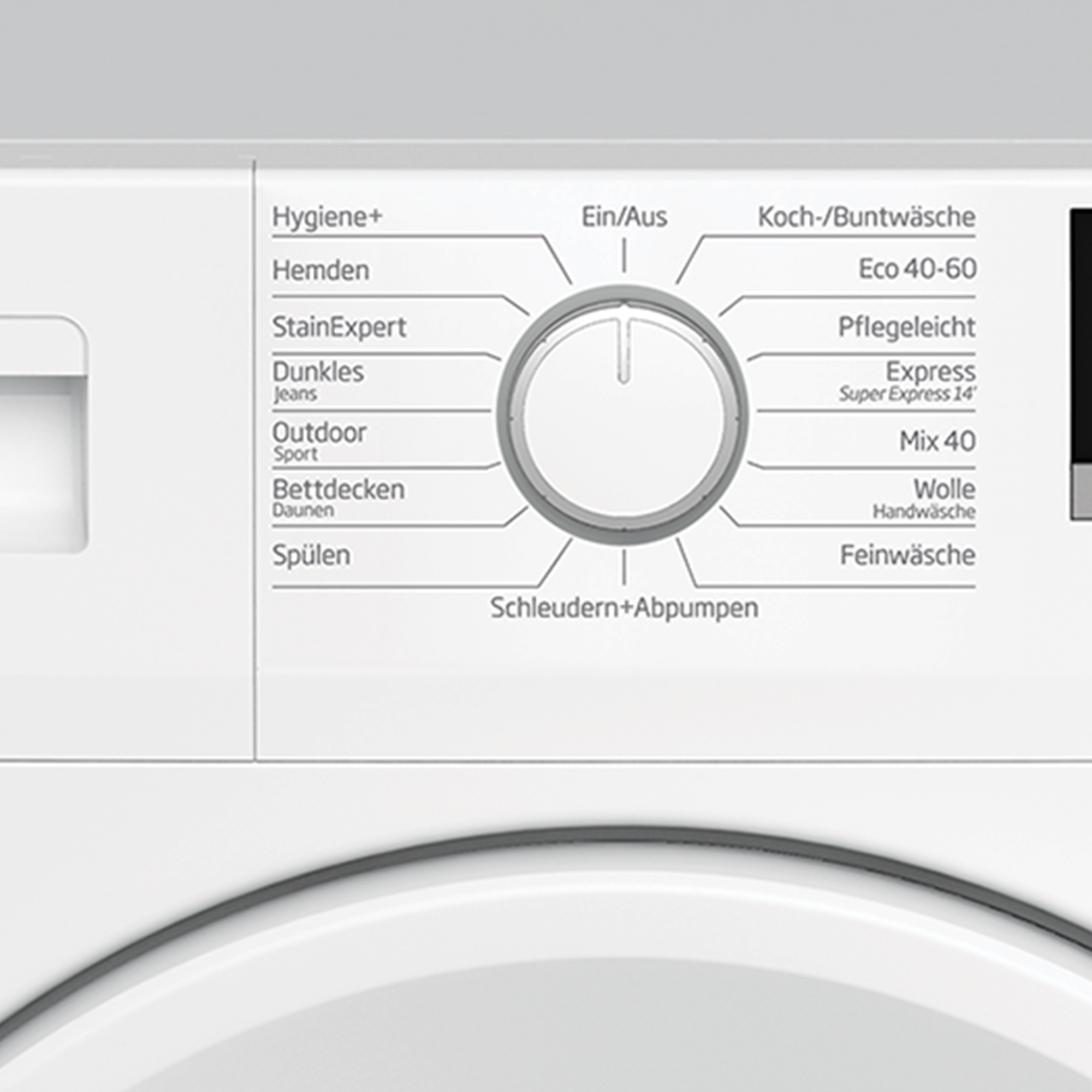 Panel sterowania pralki z różnymi opcjami cyklu prania.