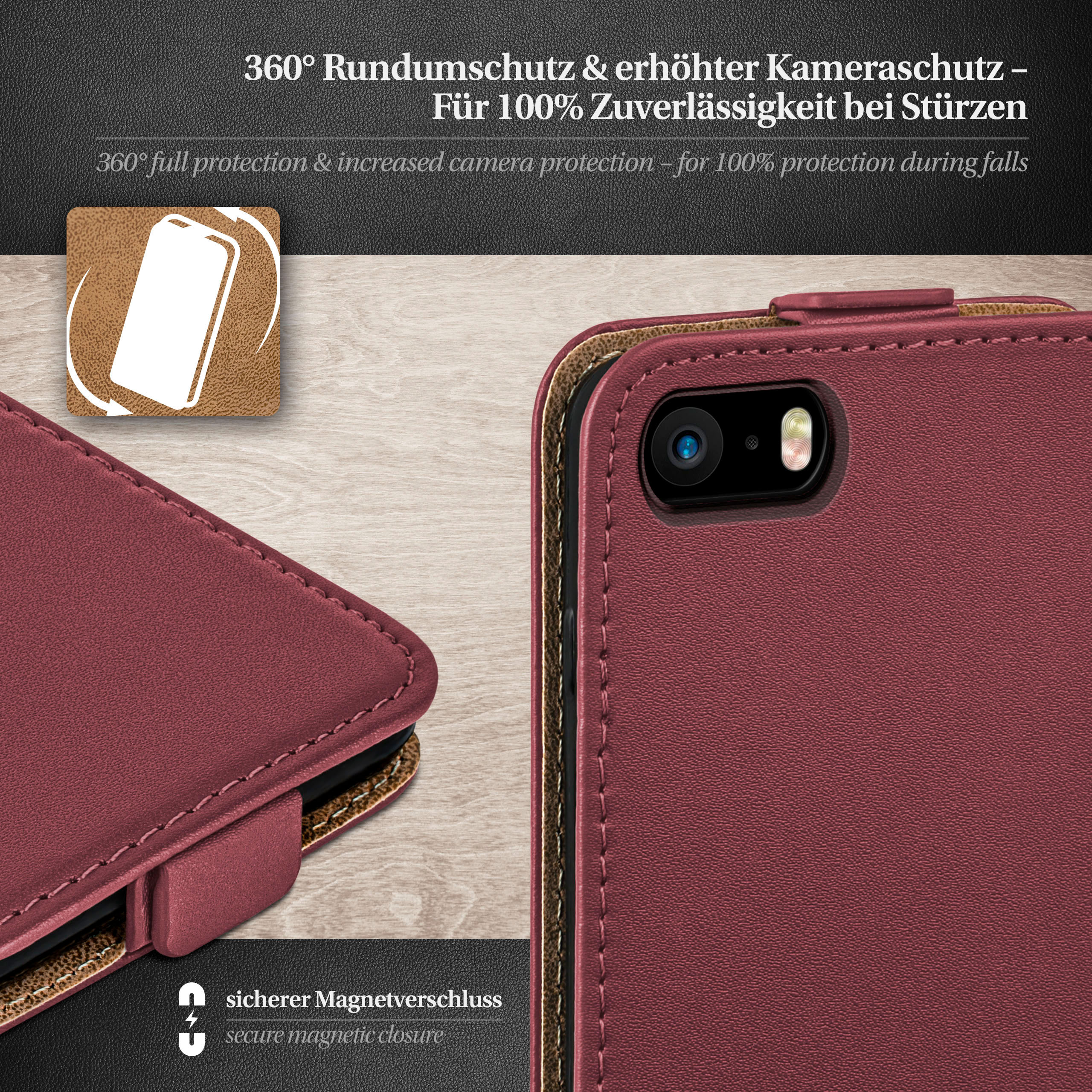 MOEX (2016), iPhone / Cover, SE 5s Apple, Case, Maroon-Red Flip Flip 5 /