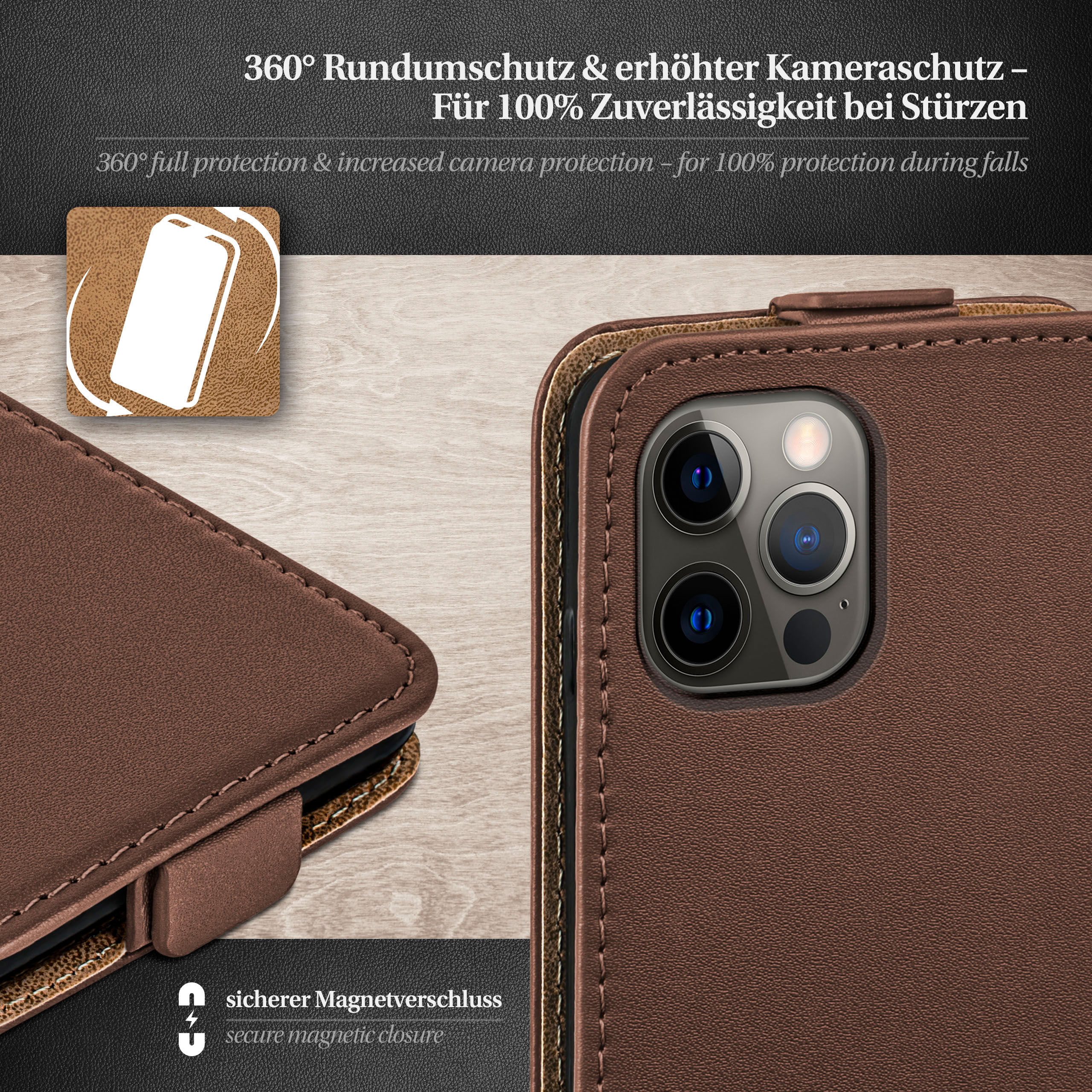 MOEX Flip Pro, Oxide-Brown Apple, 12 12 Case, iPhone / Cover, Flip