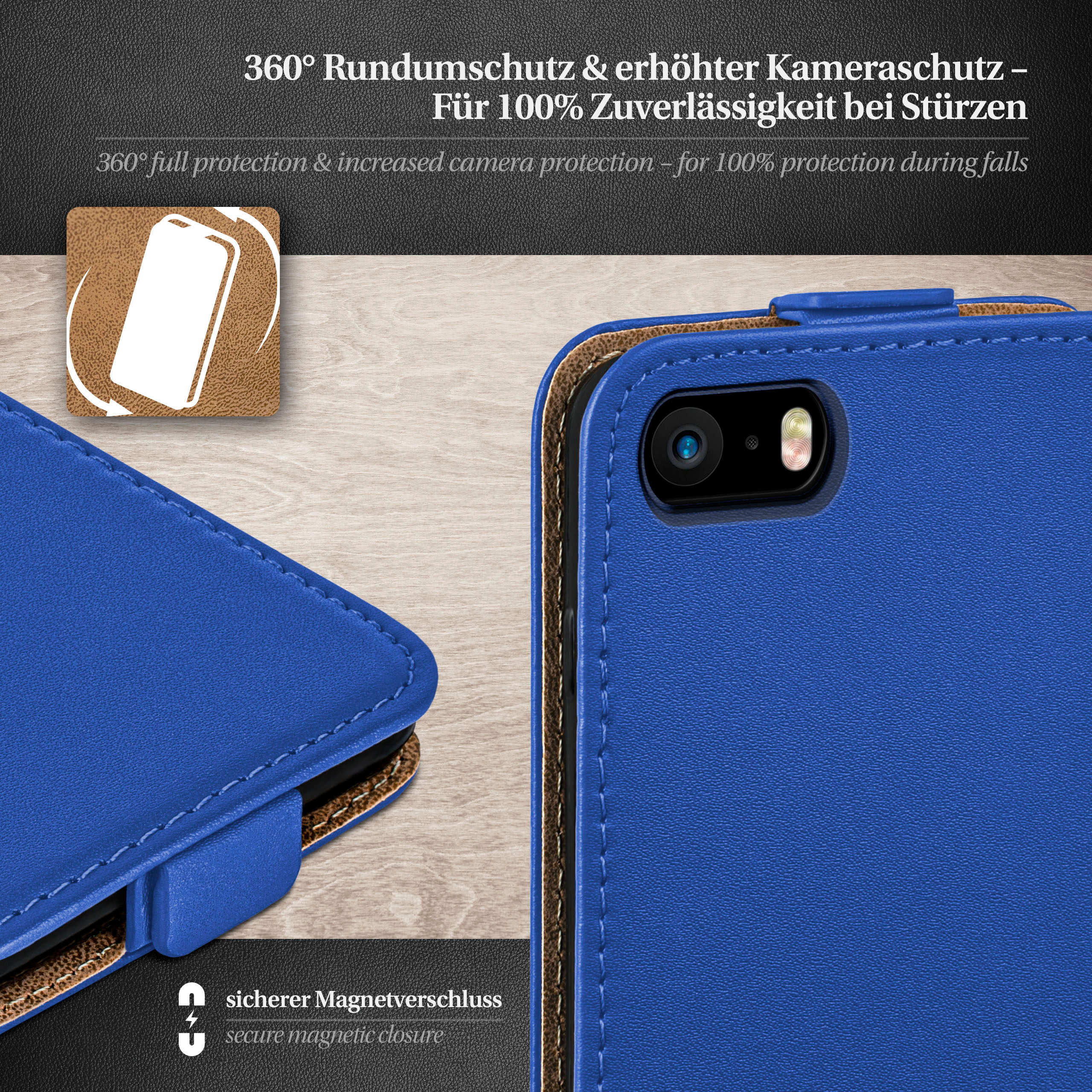 iPhone SE Apple, Flip Cover, 5s 5 / (2016), Flip / Royal-Blue MOEX Case,